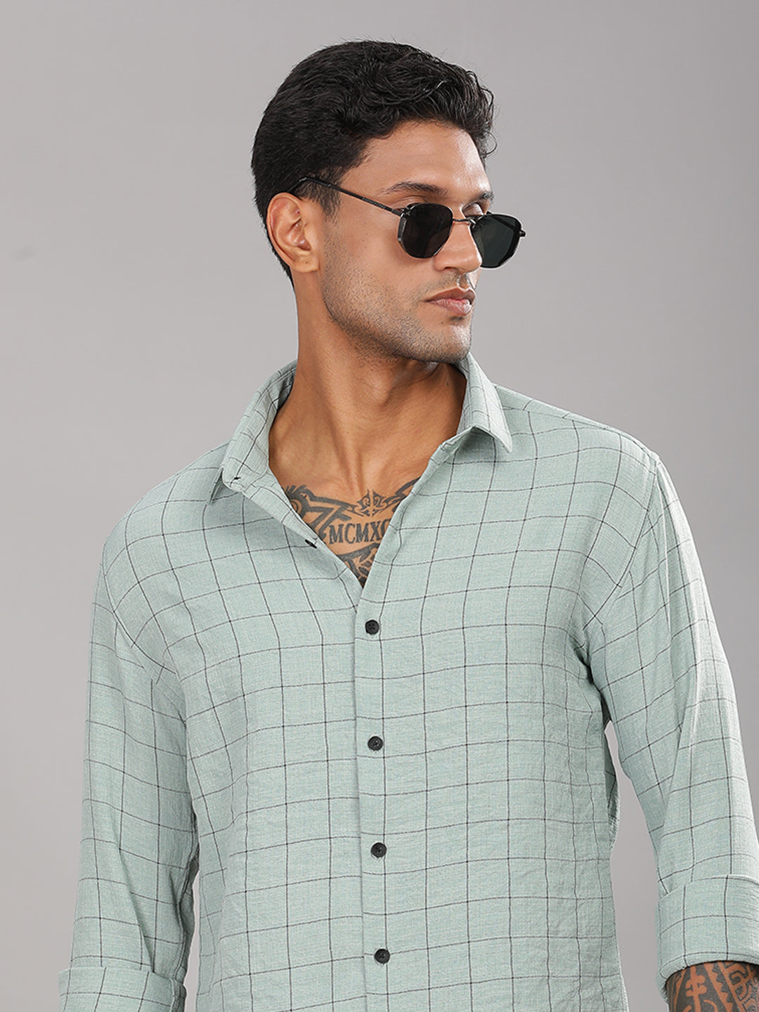 Men Linovite Checks Green Shirt