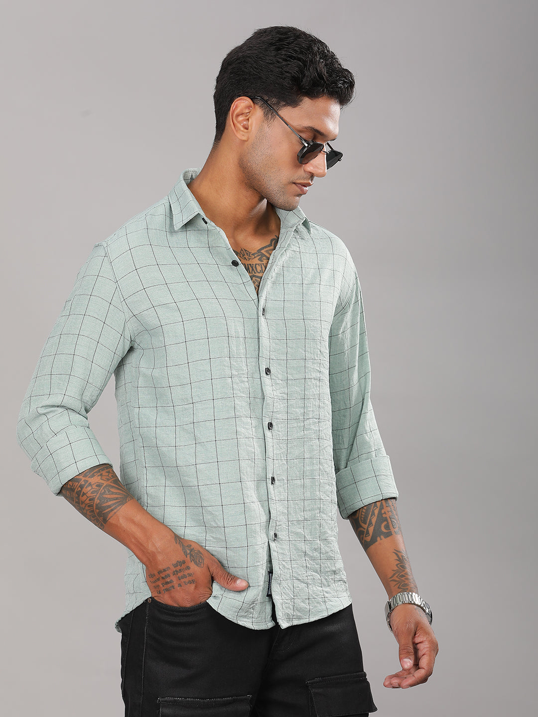 Men Linovite Checks Green Shirt