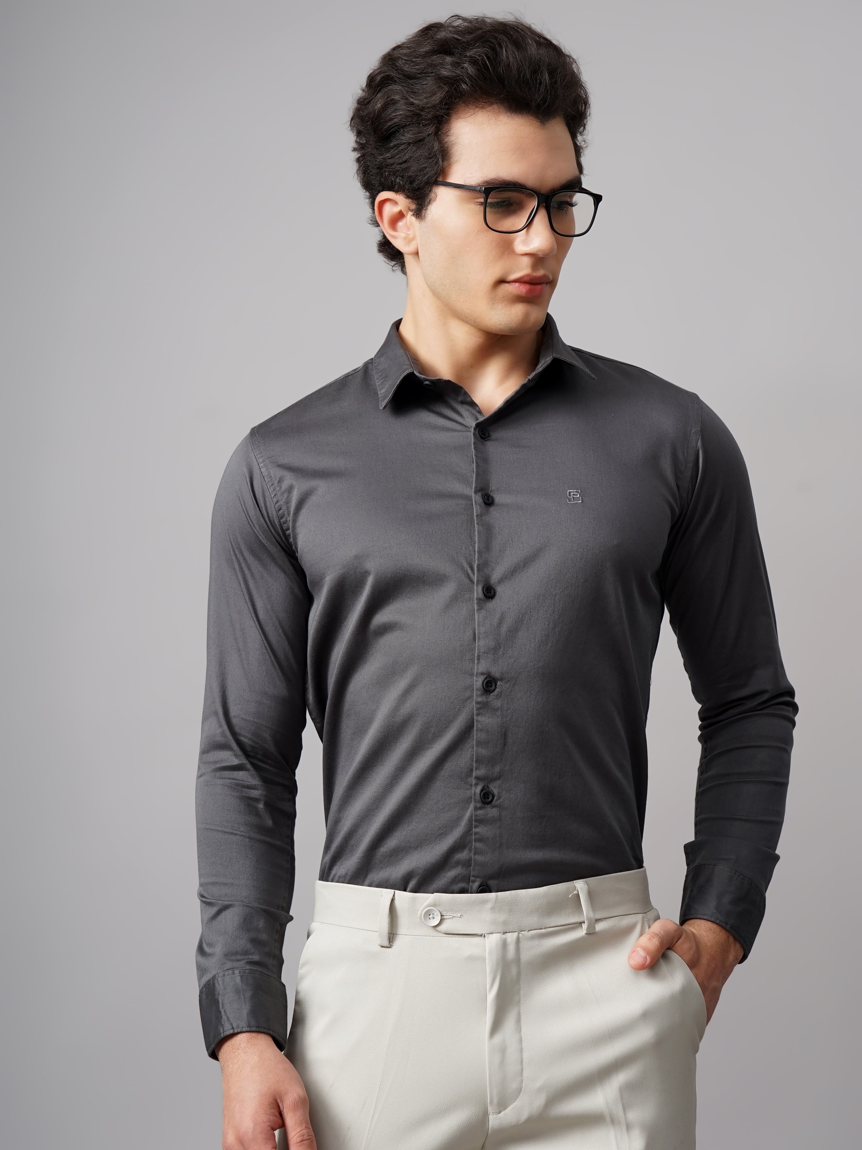 Men Refine Charcoal Solid Shirt
