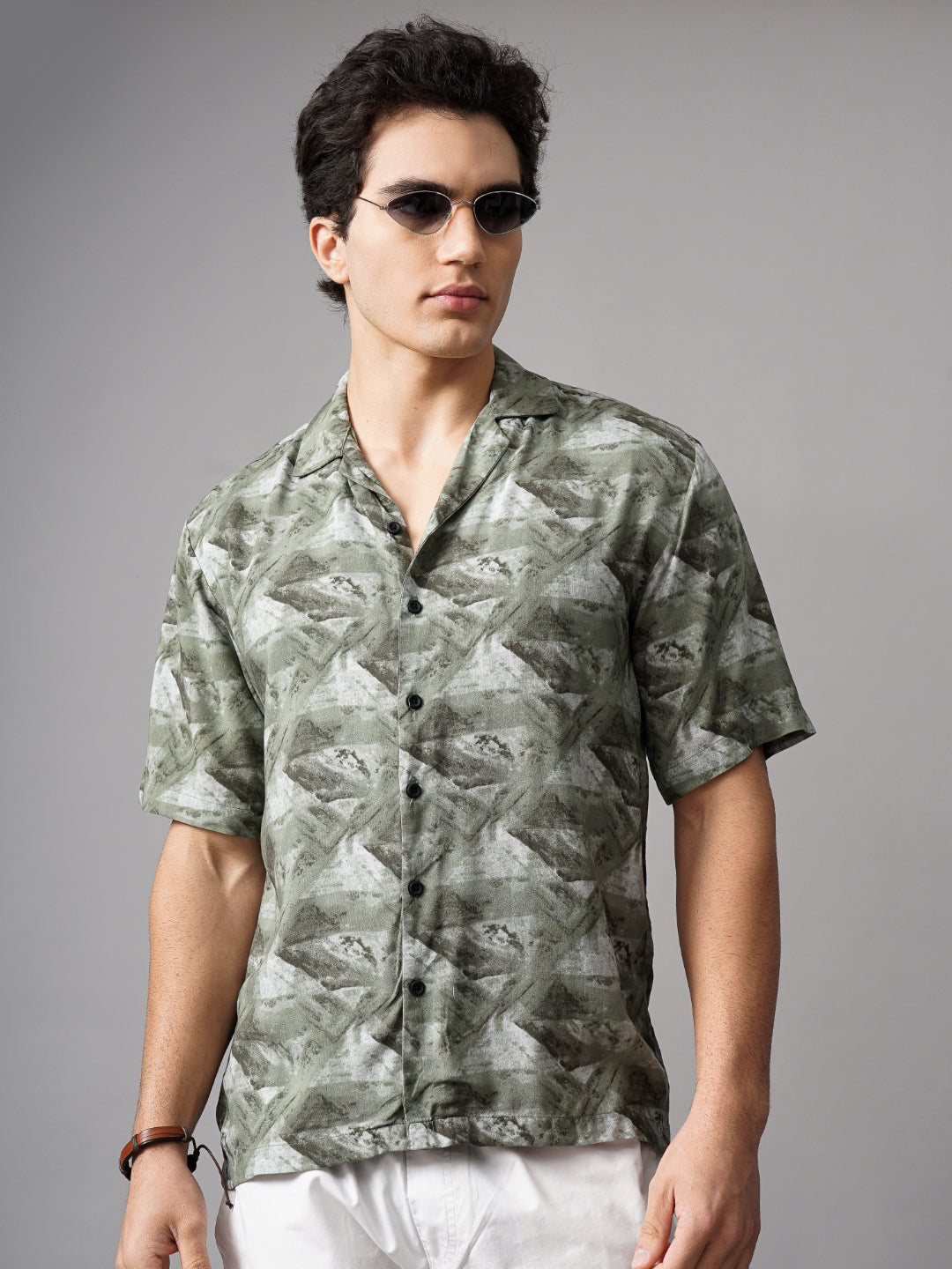 Men Rove Green Oversized Rayon Shirt