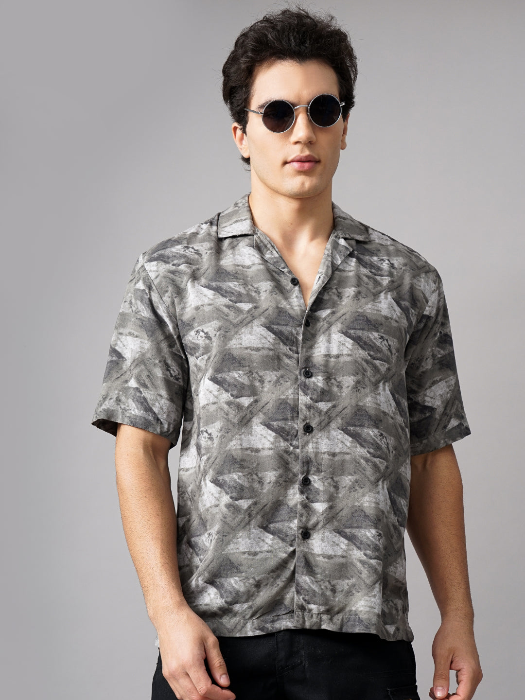 Men Rove Grey Oversized Rayon Shirt