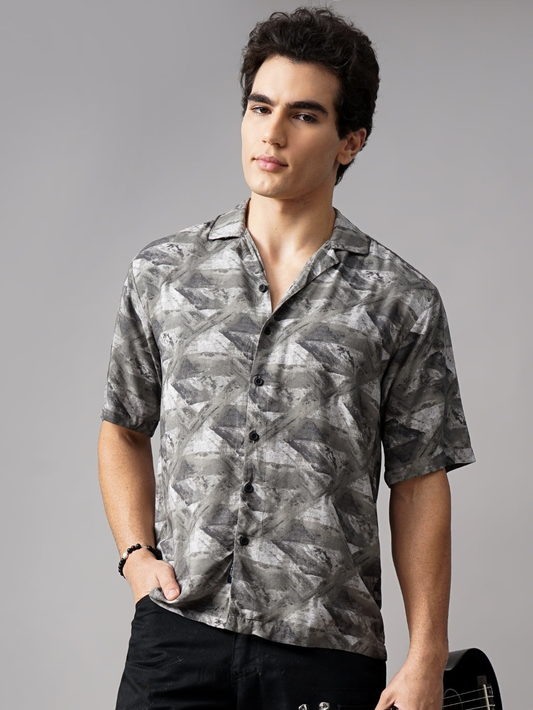 Men Rove Grey Oversized Rayon Shirt