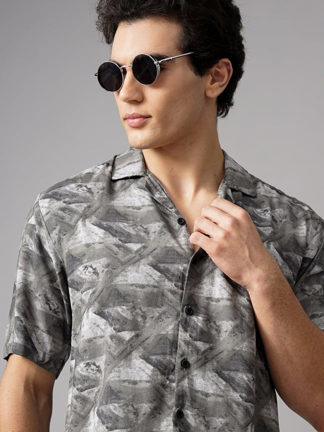 Men Rove Grey Oversized Rayon Shirt