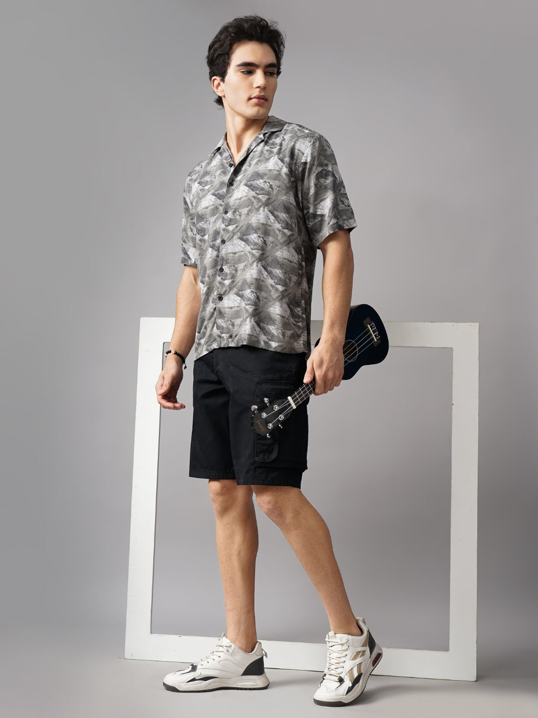 Men Rove Grey Oversized Rayon Shirt