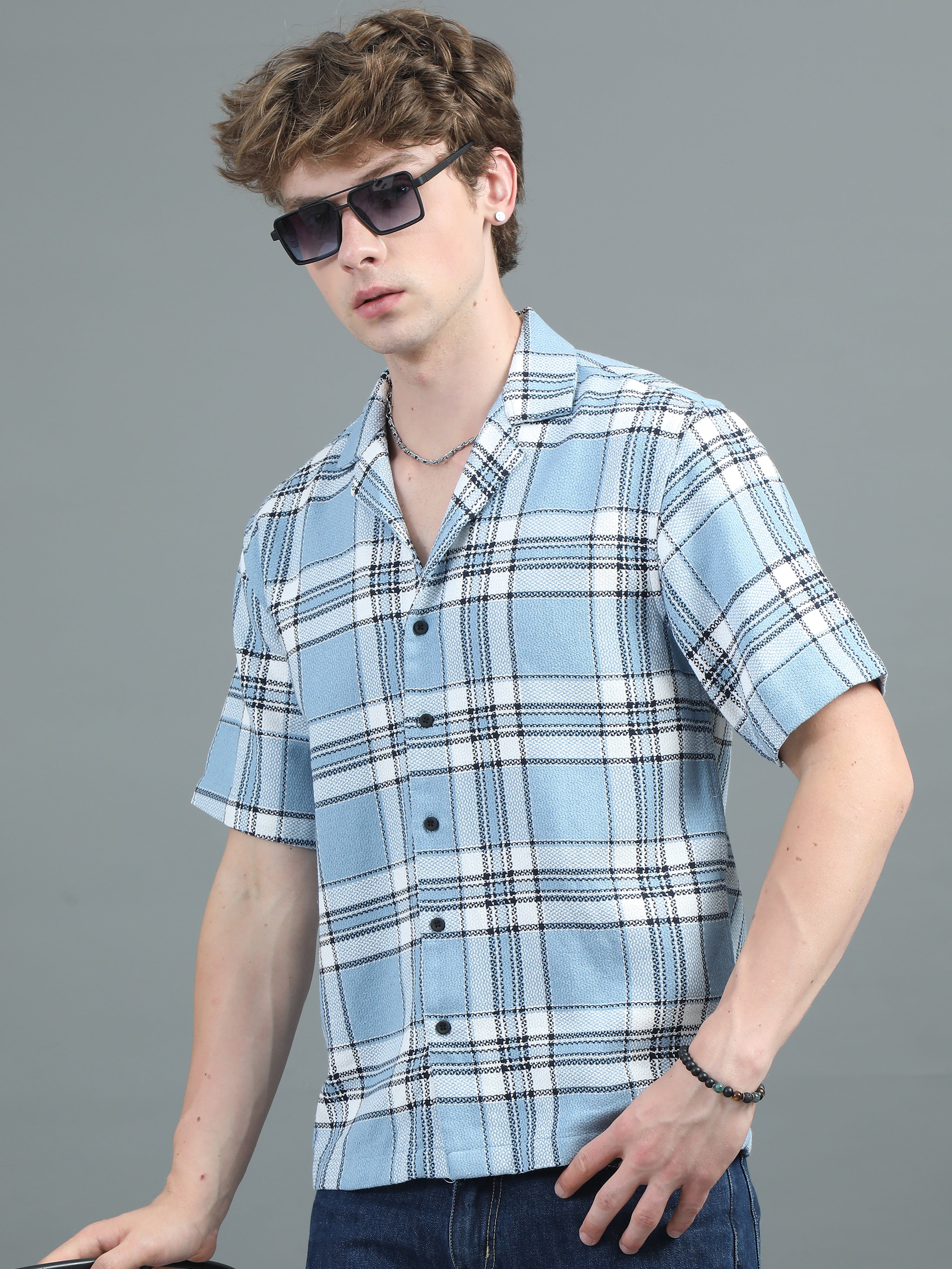 Men Solace Blue Checks Relaxed Shirt