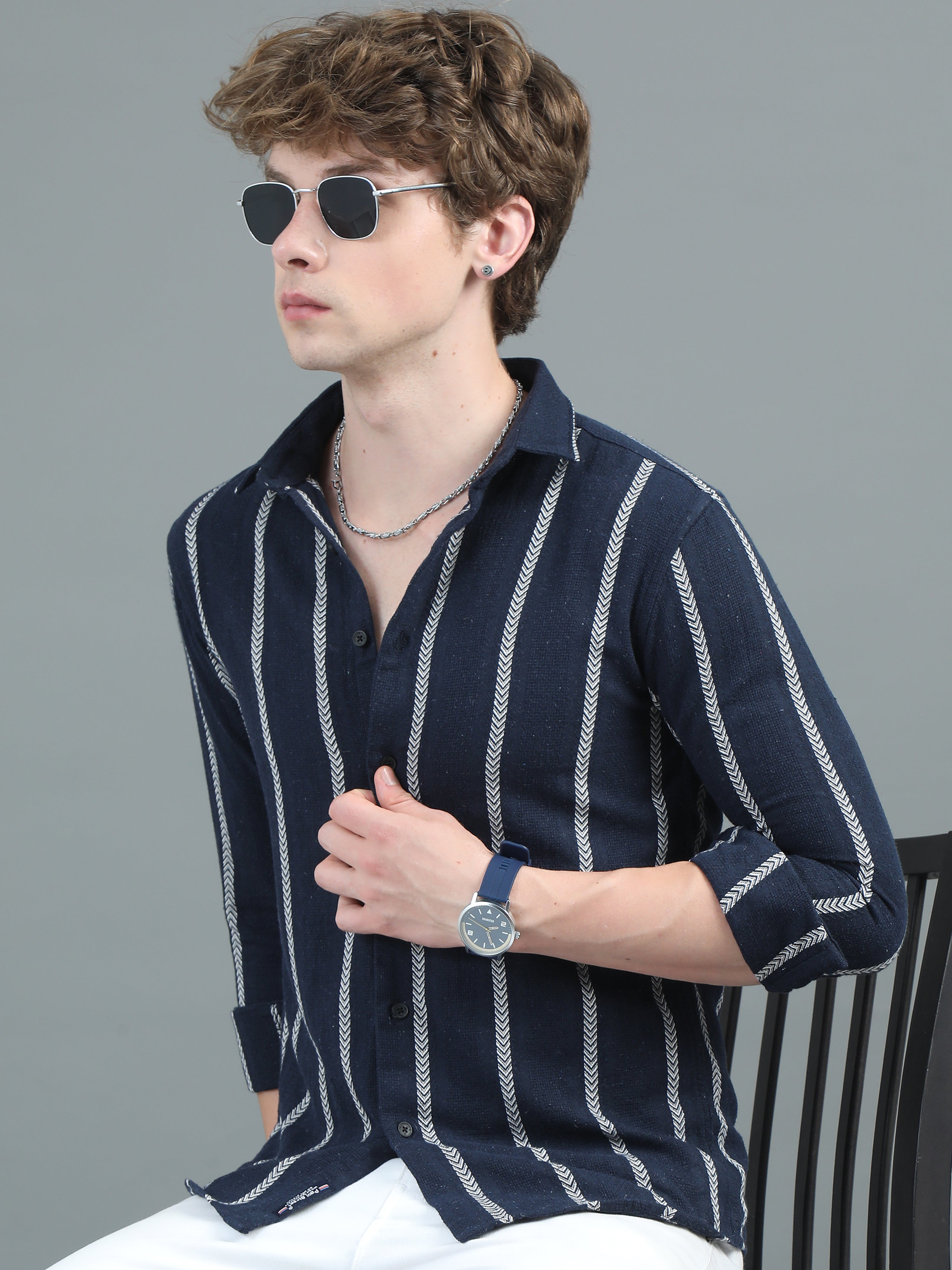 Men Arica Navy Striped Shirt
