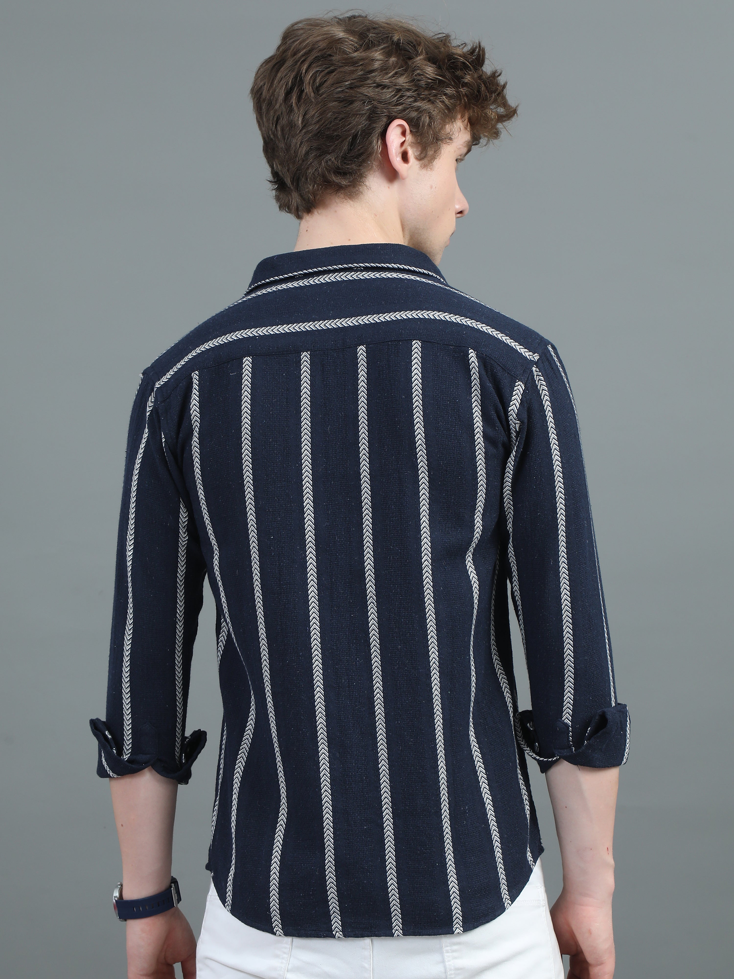 Men Arica Navy Striped Shirt