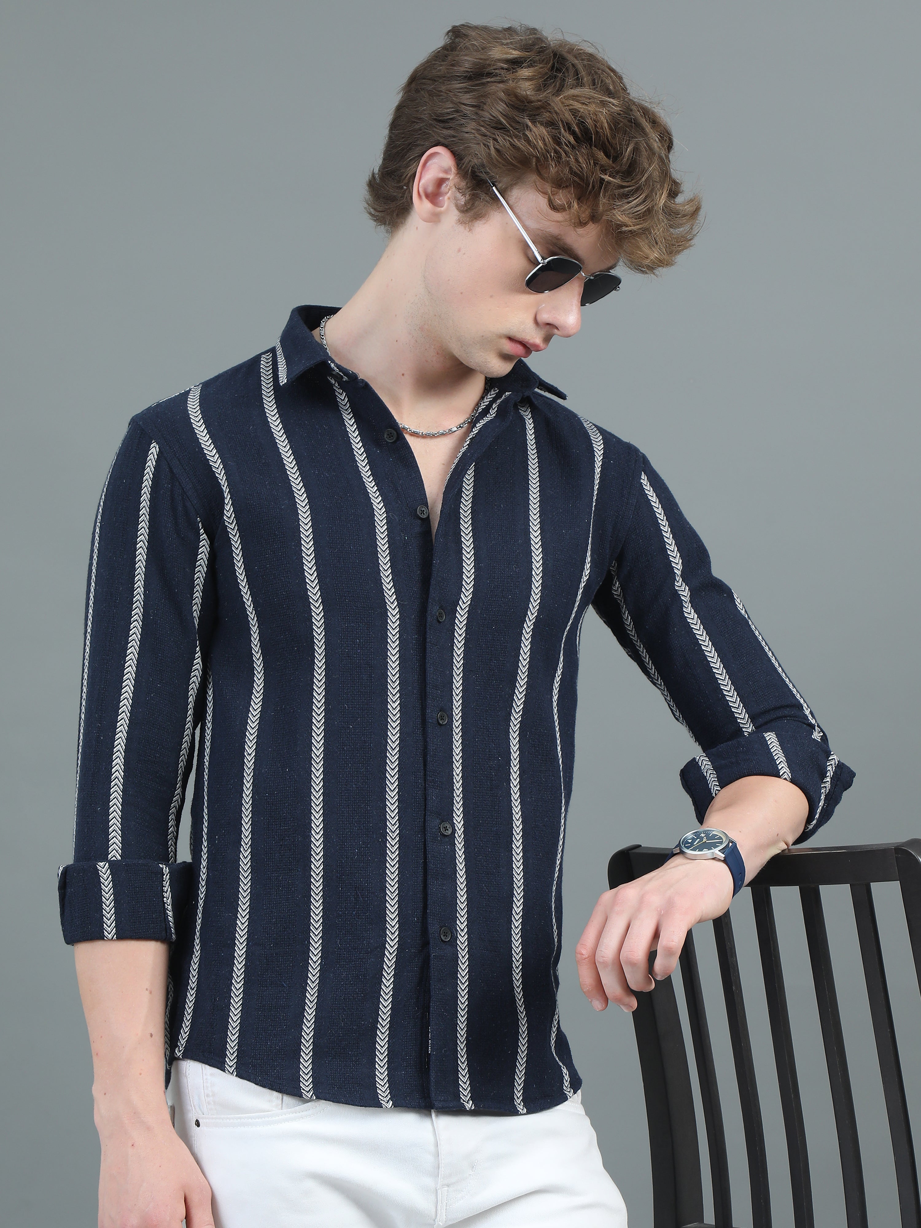 Men Arica Navy Striped Shirt