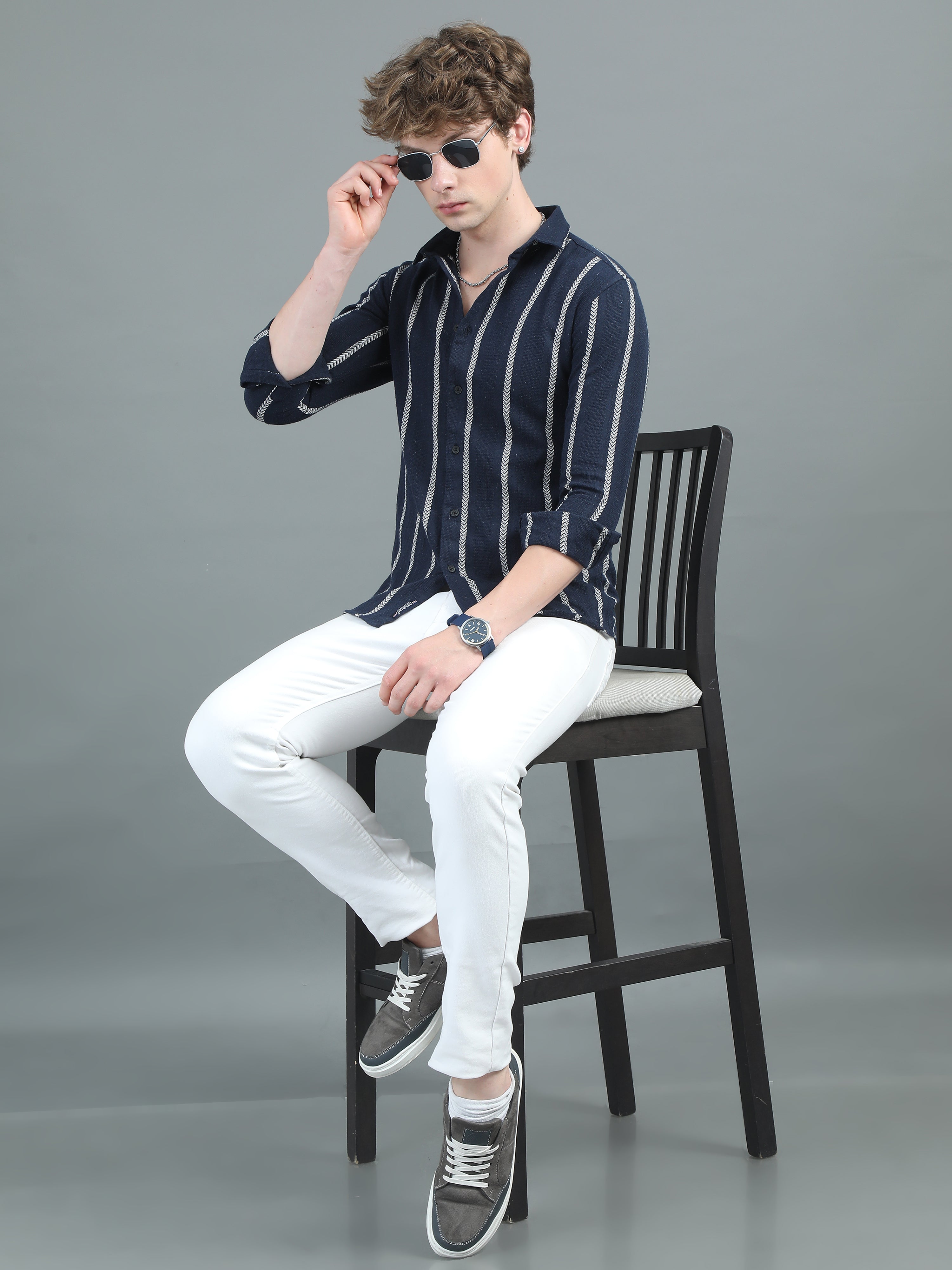 Men Arica Navy Striped Shirt