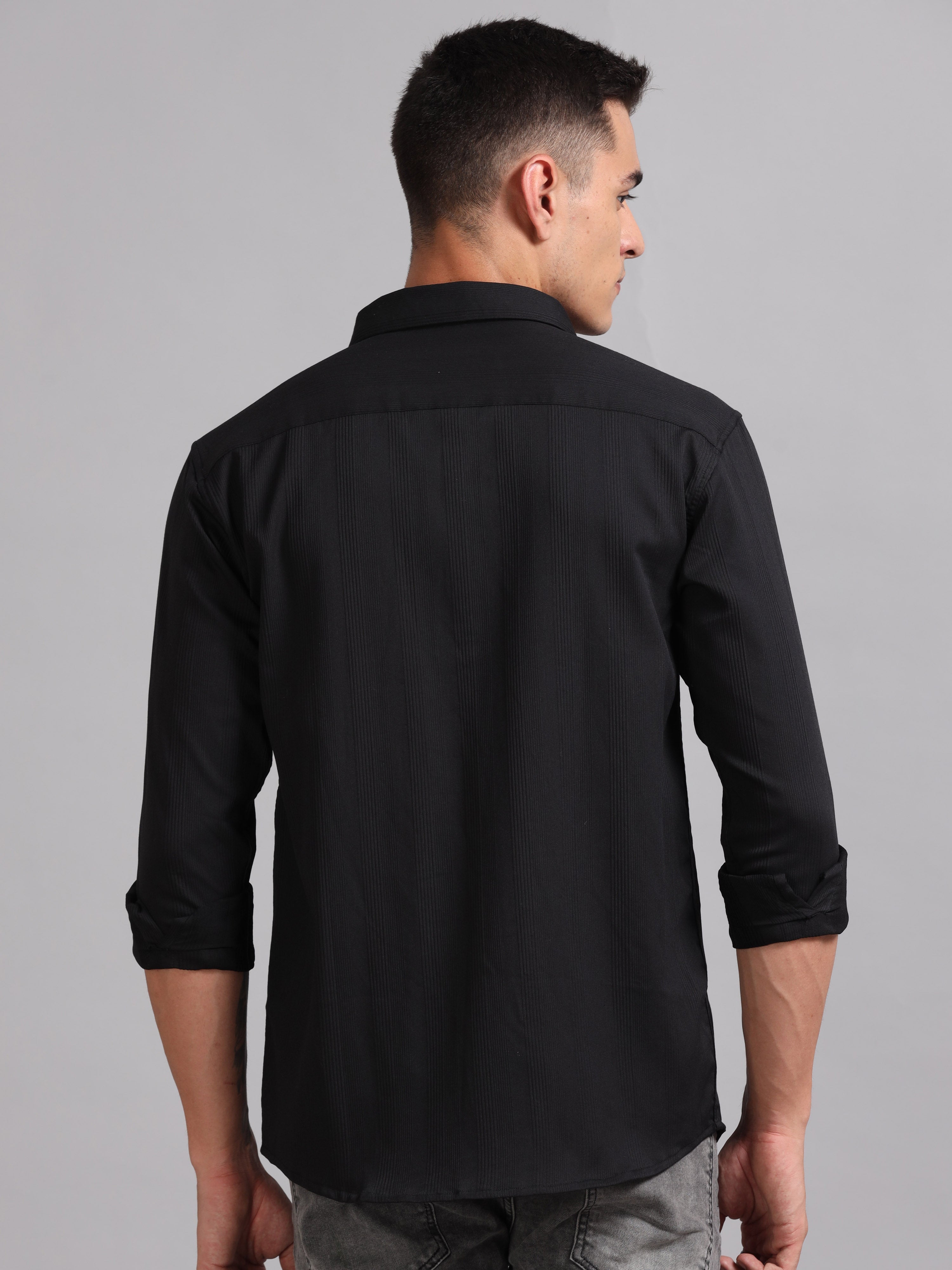 Men Cordura Solid Black Shirt