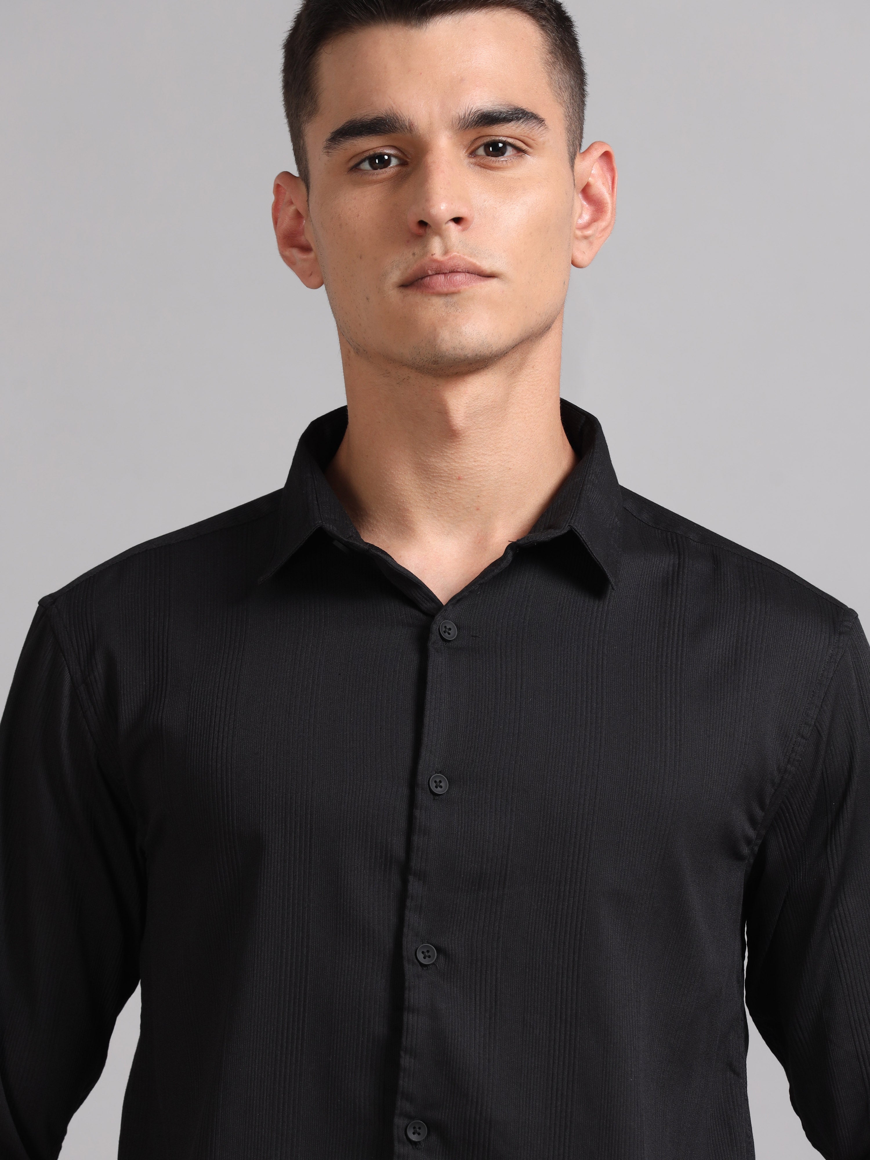 Men Cordura Solid Black Shirt
