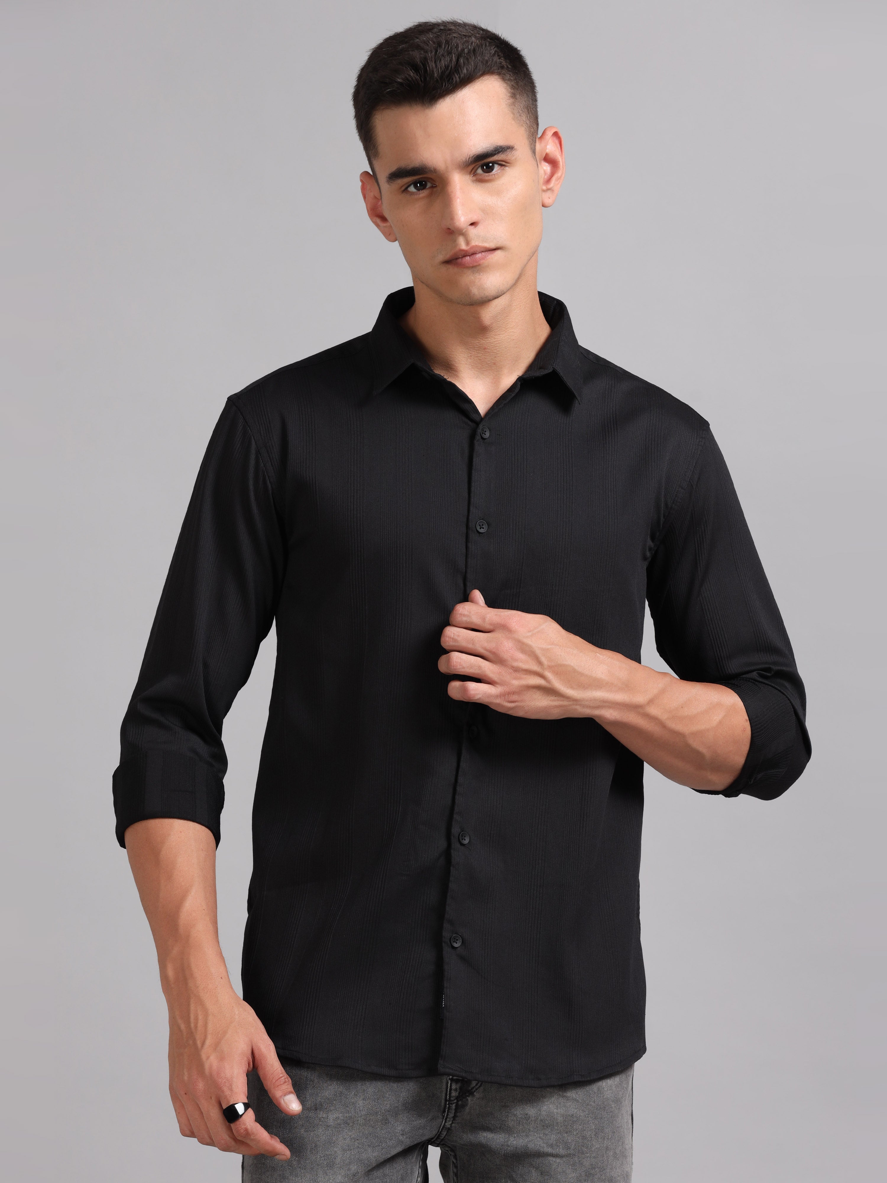 Men Cordura Solid Black Shirt