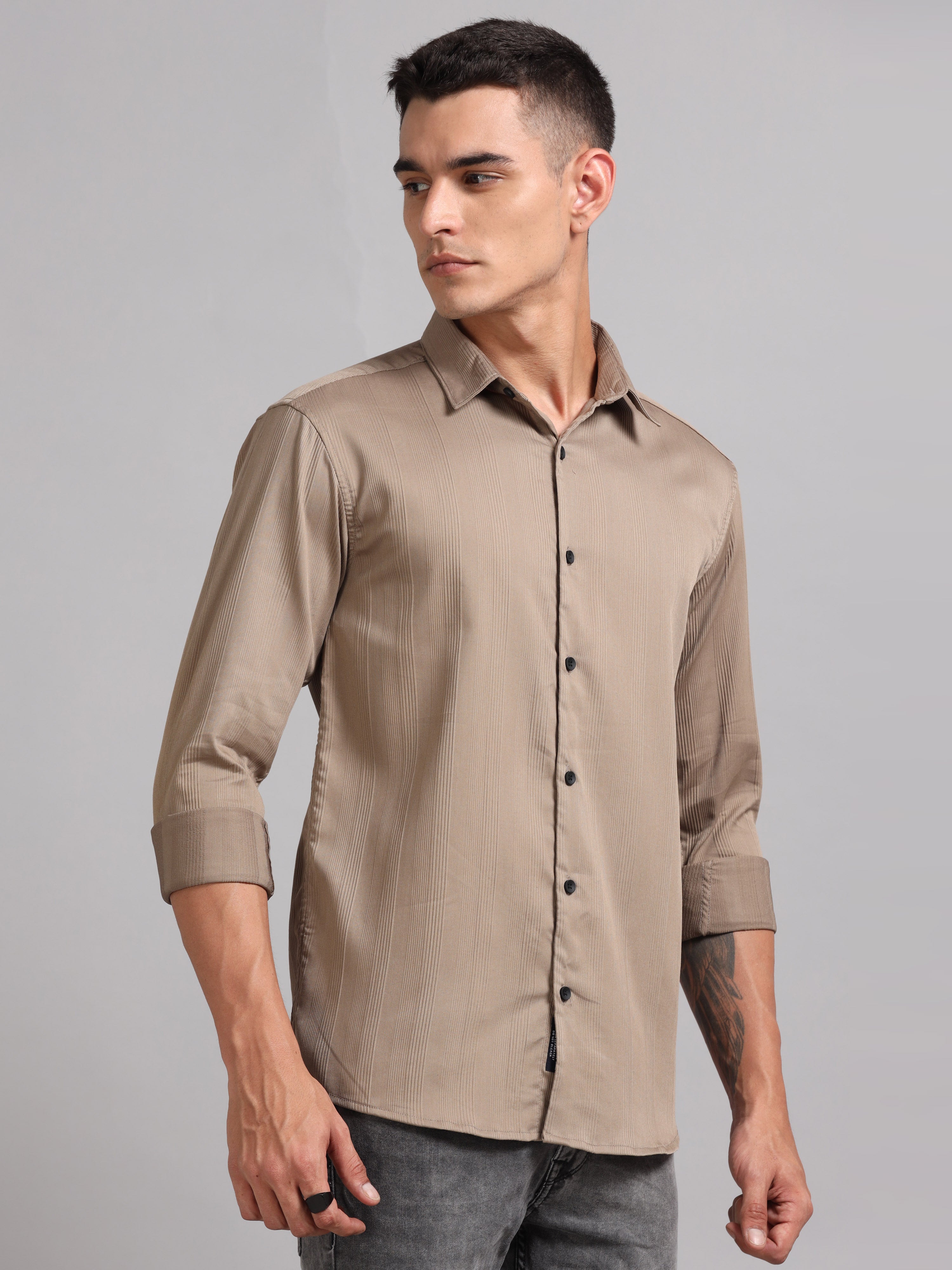 Men Cordura Solid Brown Shirt