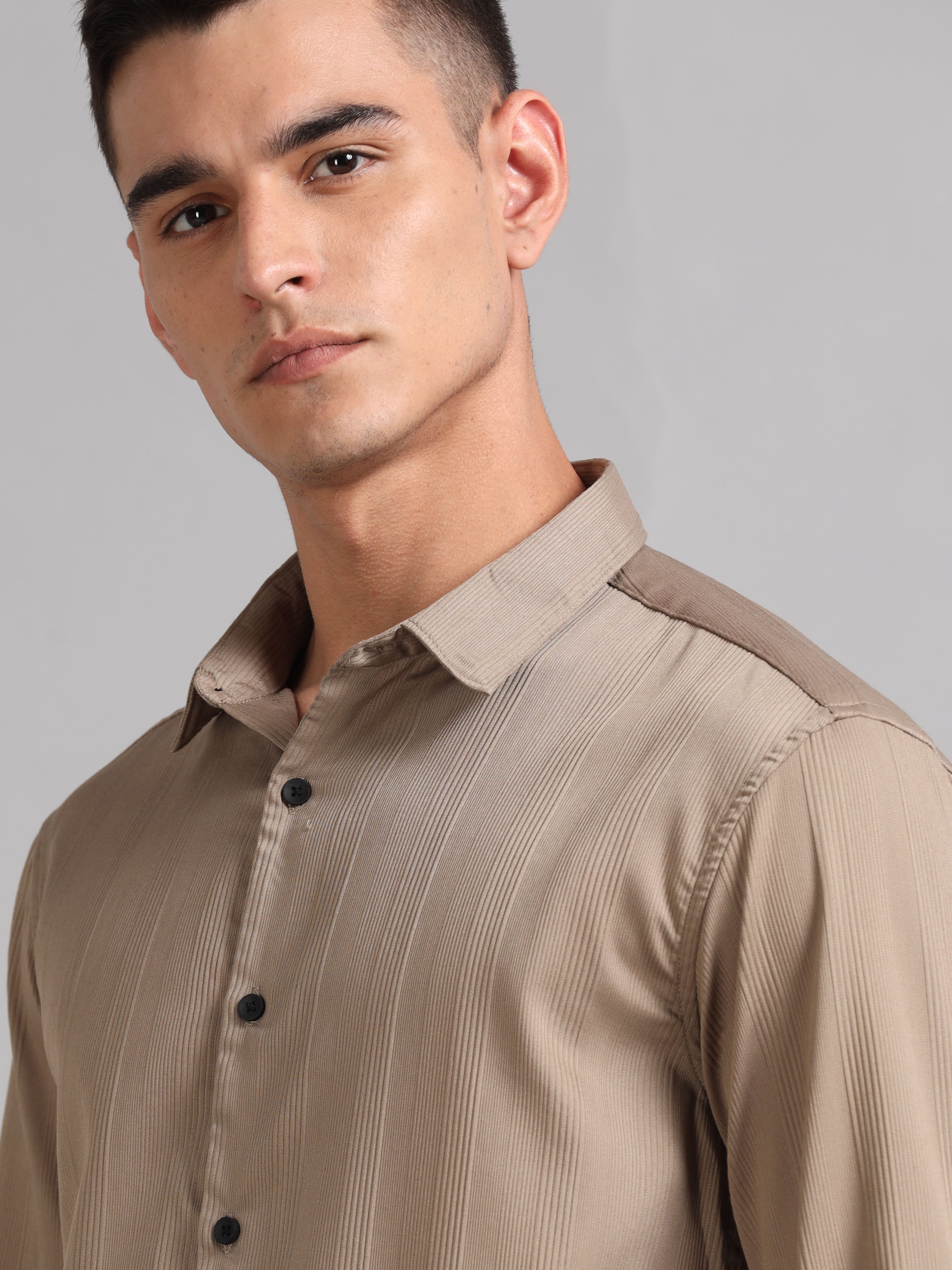 Men Cordura Solid Brown Shirt