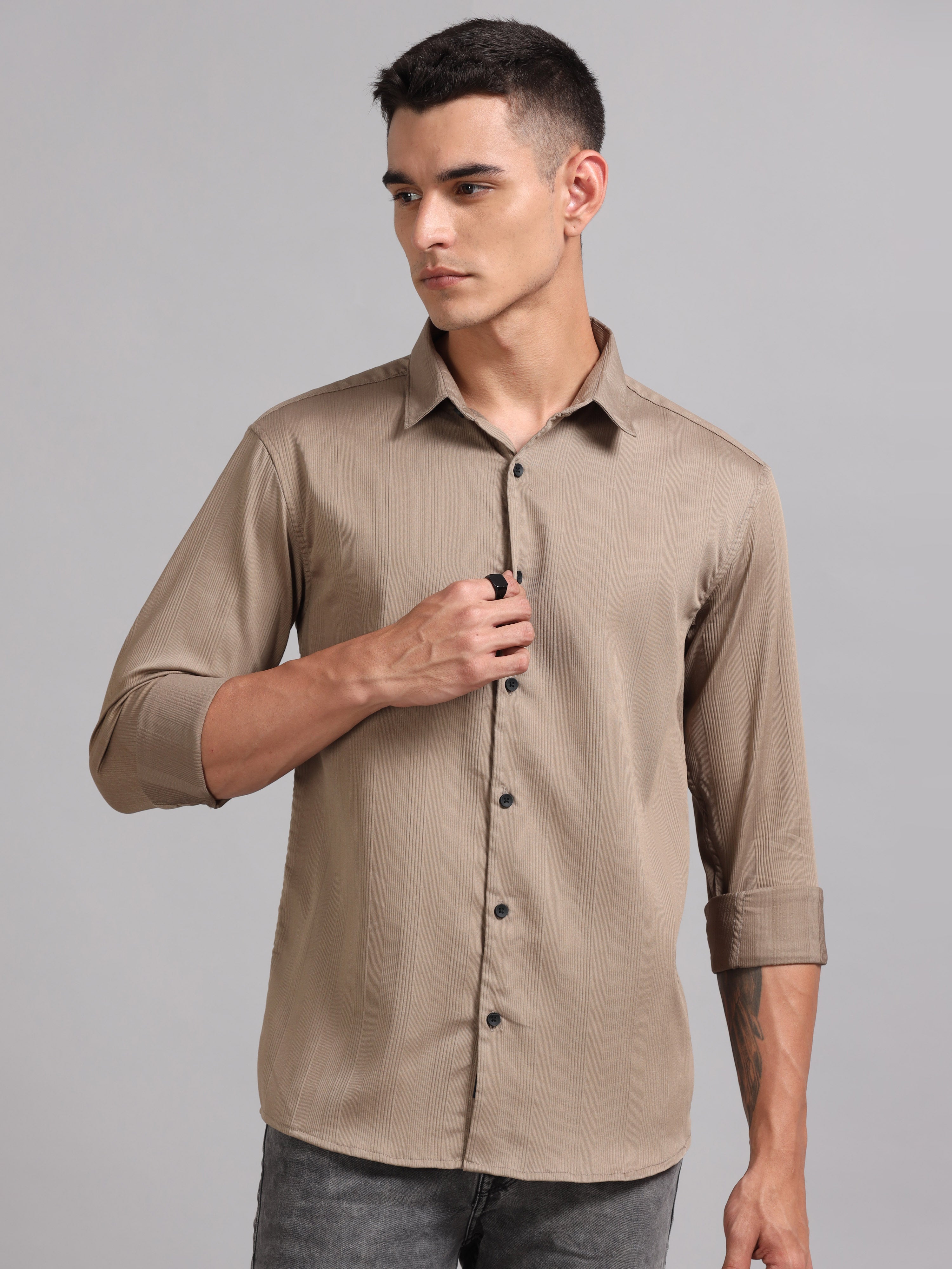 Men Cordura Solid Brown Shirt