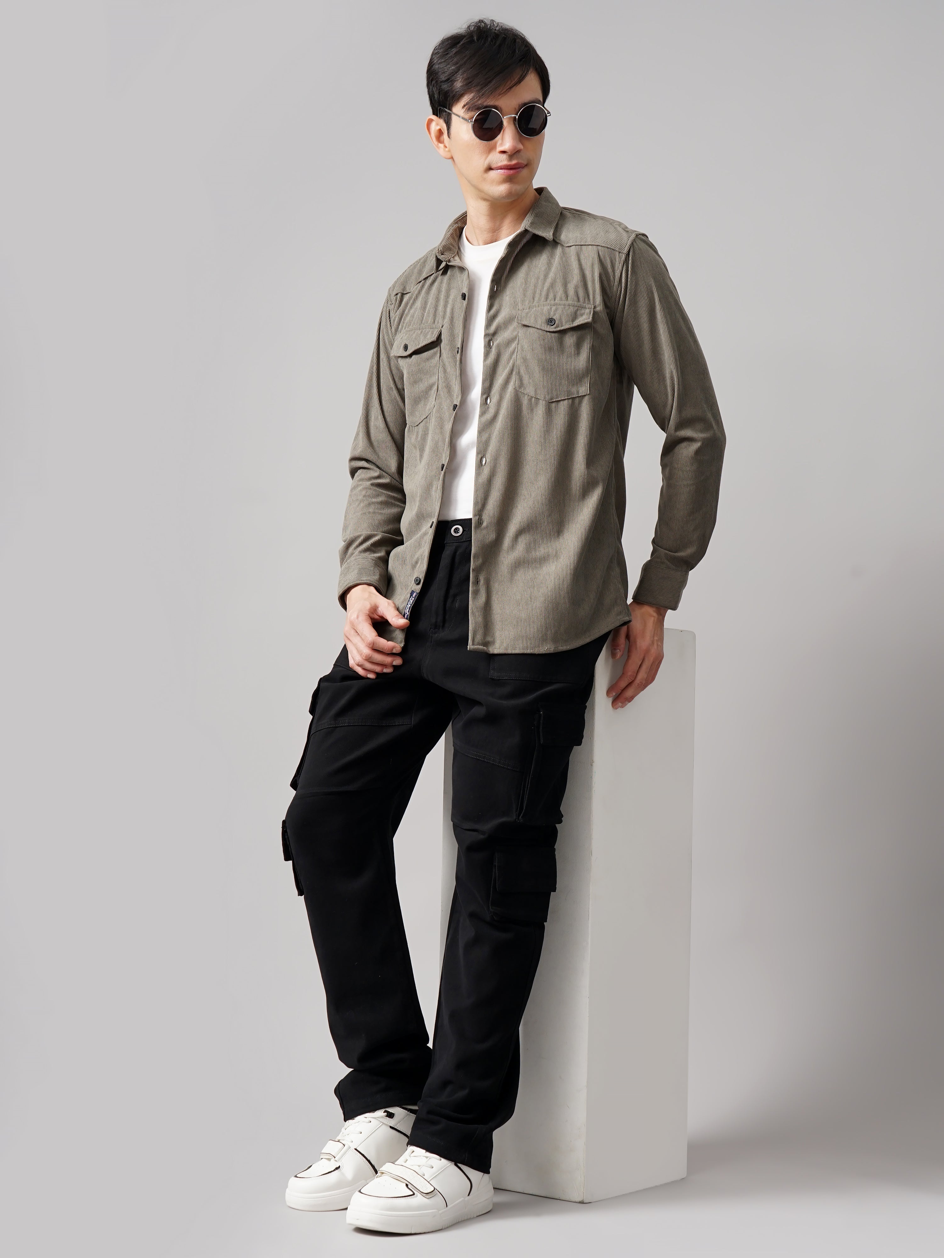 Men Cordtex Double Pocket Blue Shirt