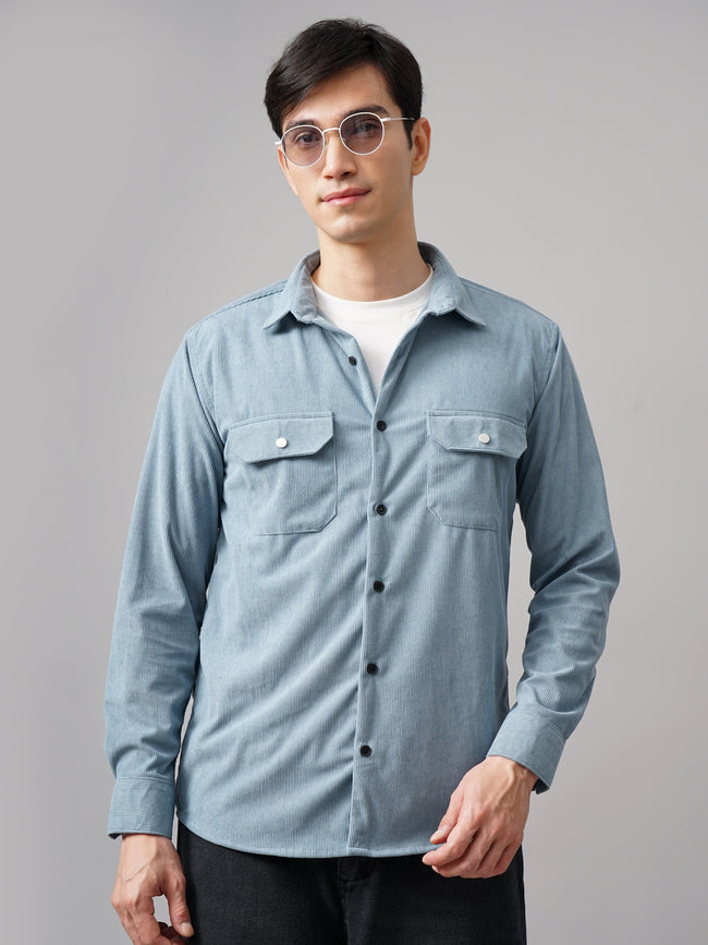 Men Cordtex Double Pocket Blue Shirt