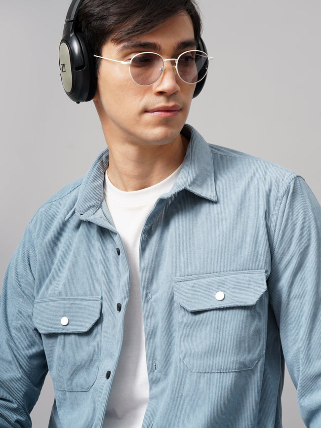 Men Cordtex Double Pocket Blue Shirt