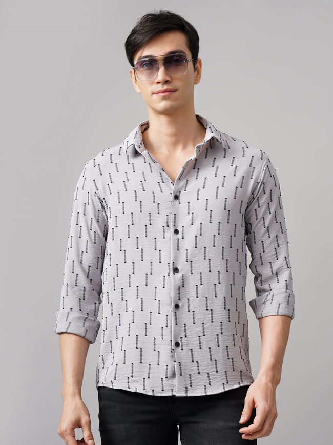 Men Arova Self Design Grey Shirt