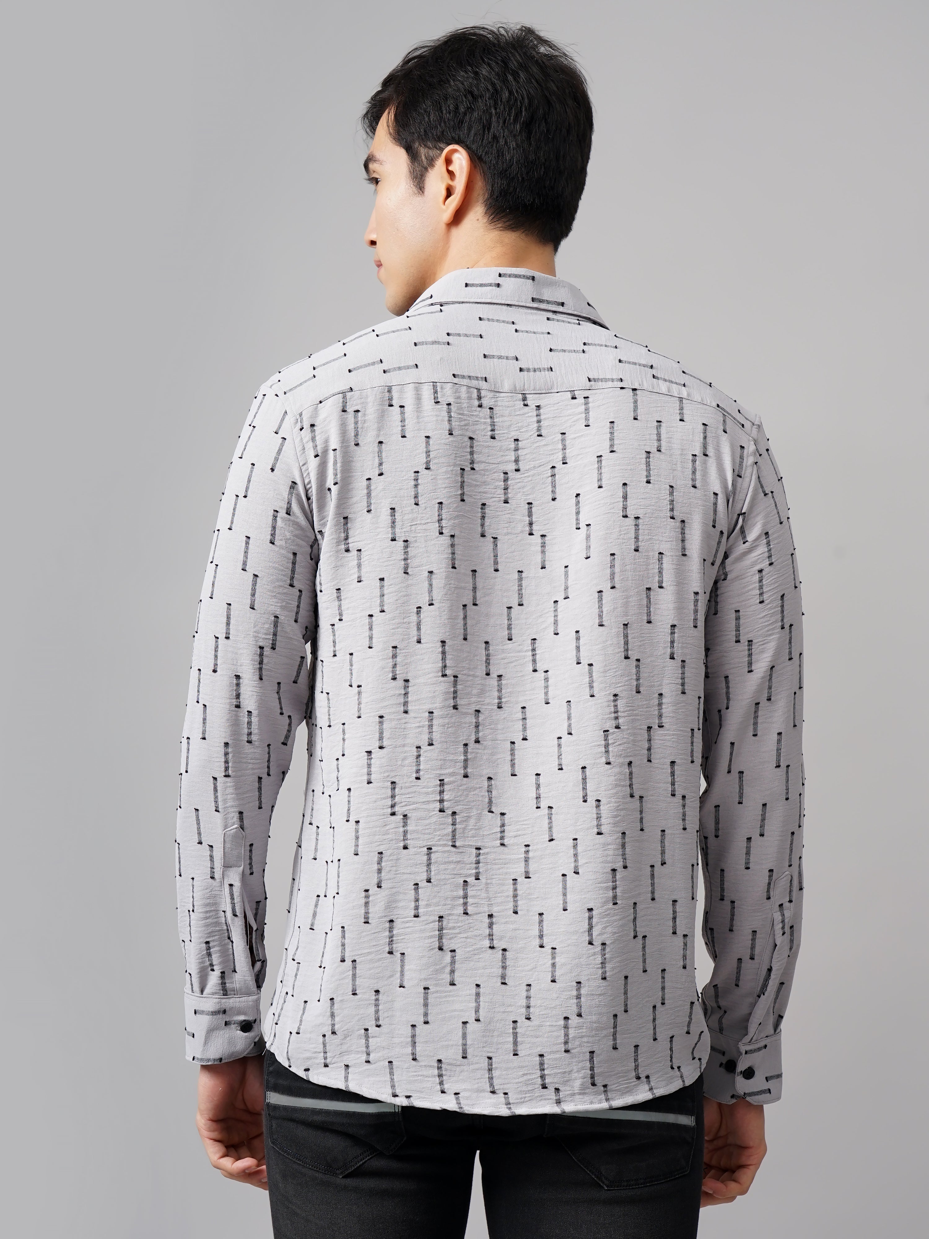 Men Arova Self Design Grey Shirt