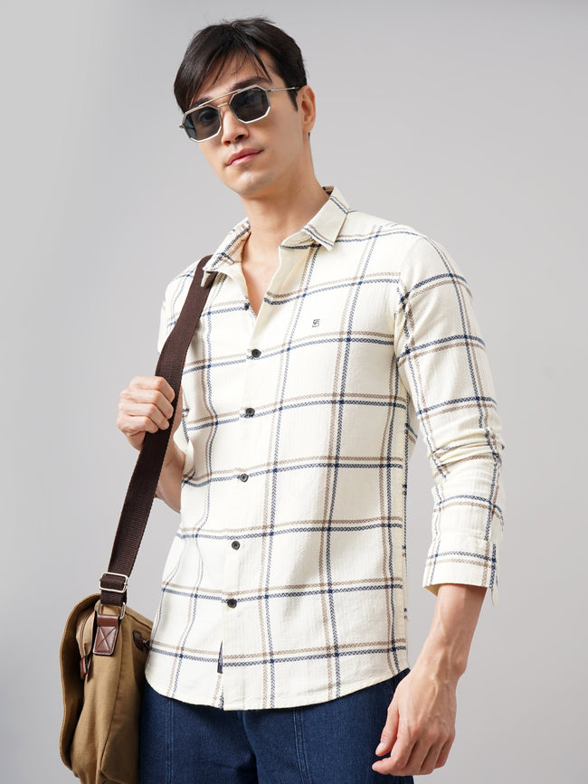 Men Aster Checks Cream Shirt
