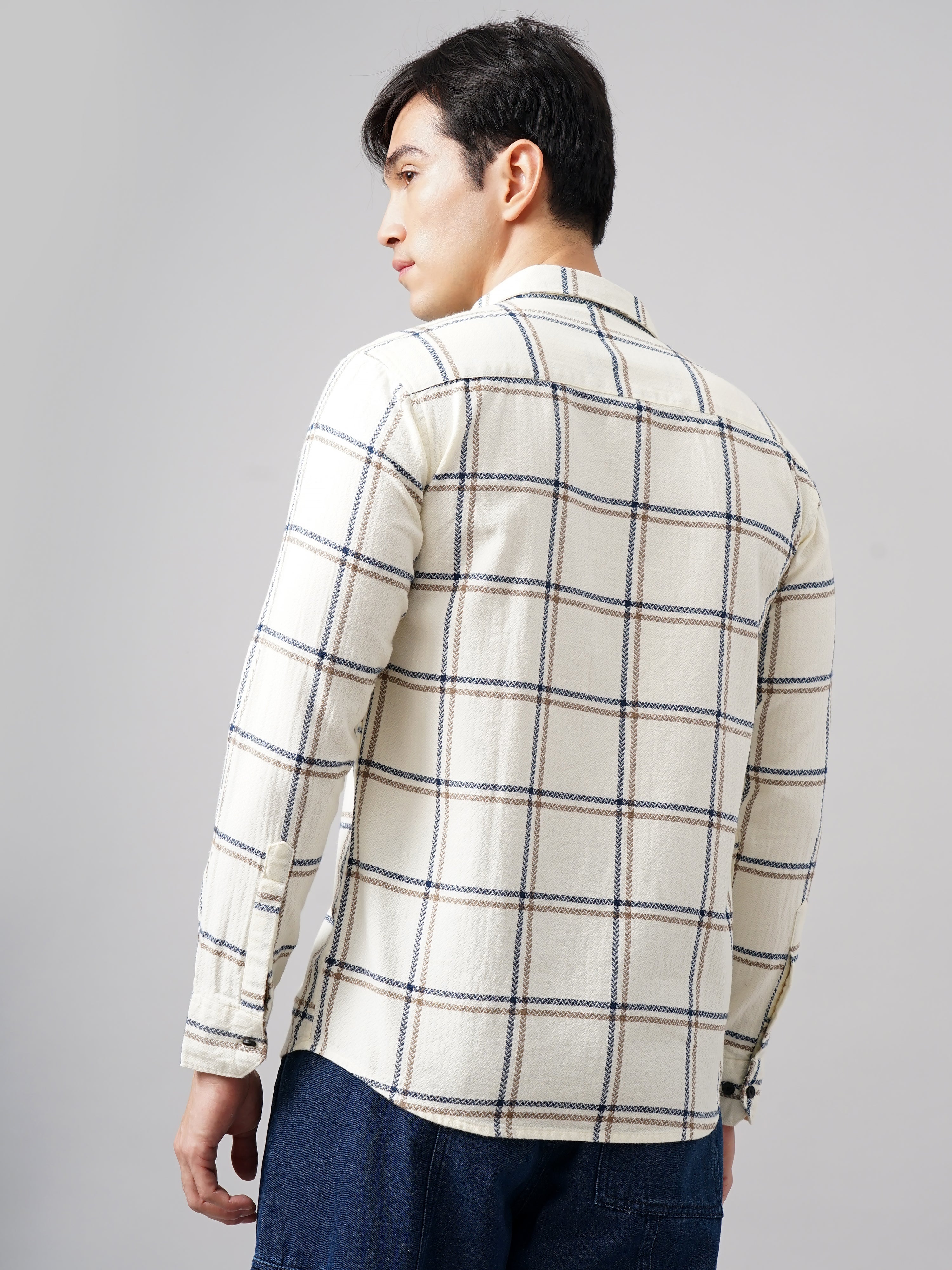 Men Aster Checks Cream Shirt