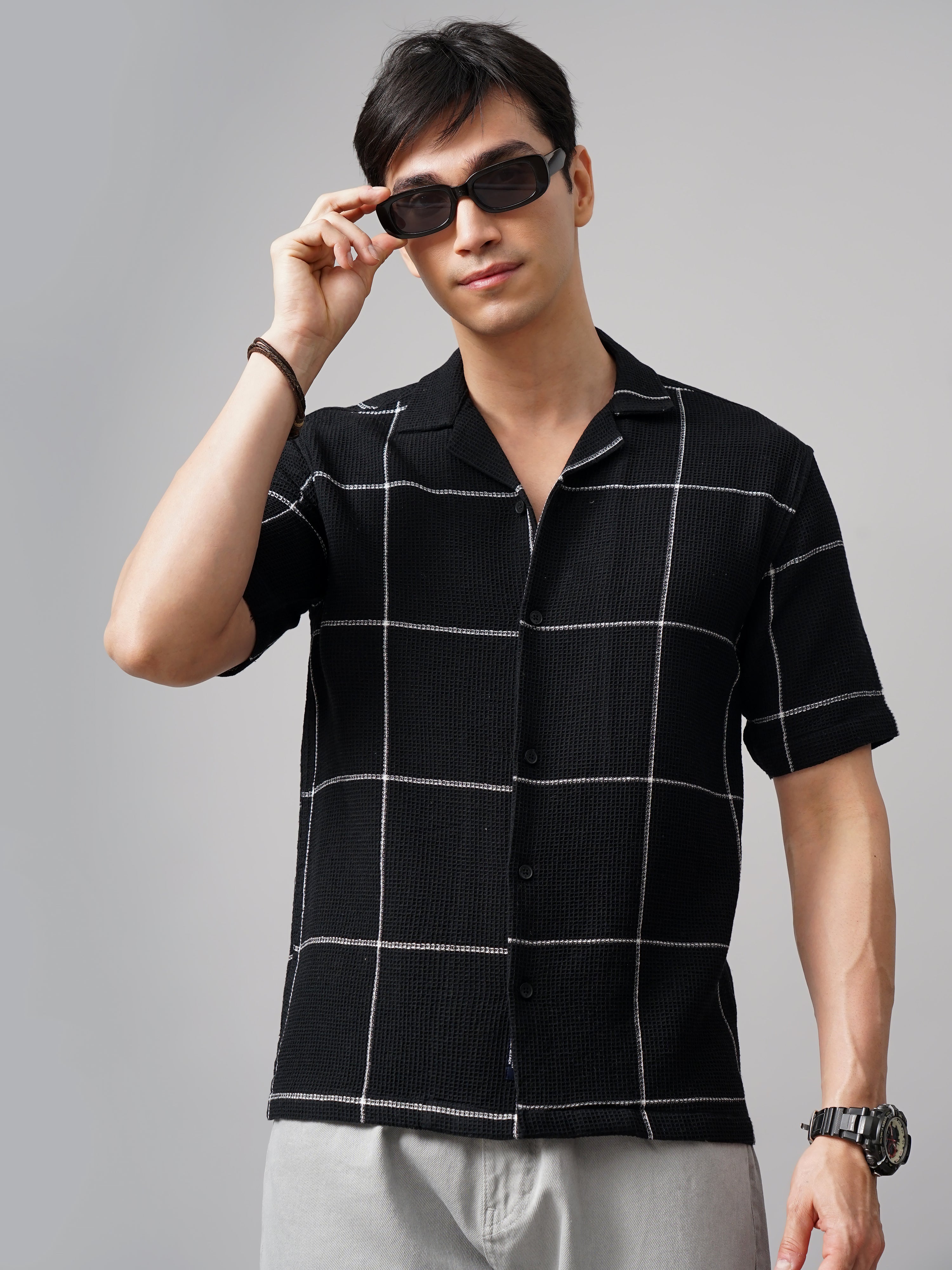 Men Apex Checks Black Shirt