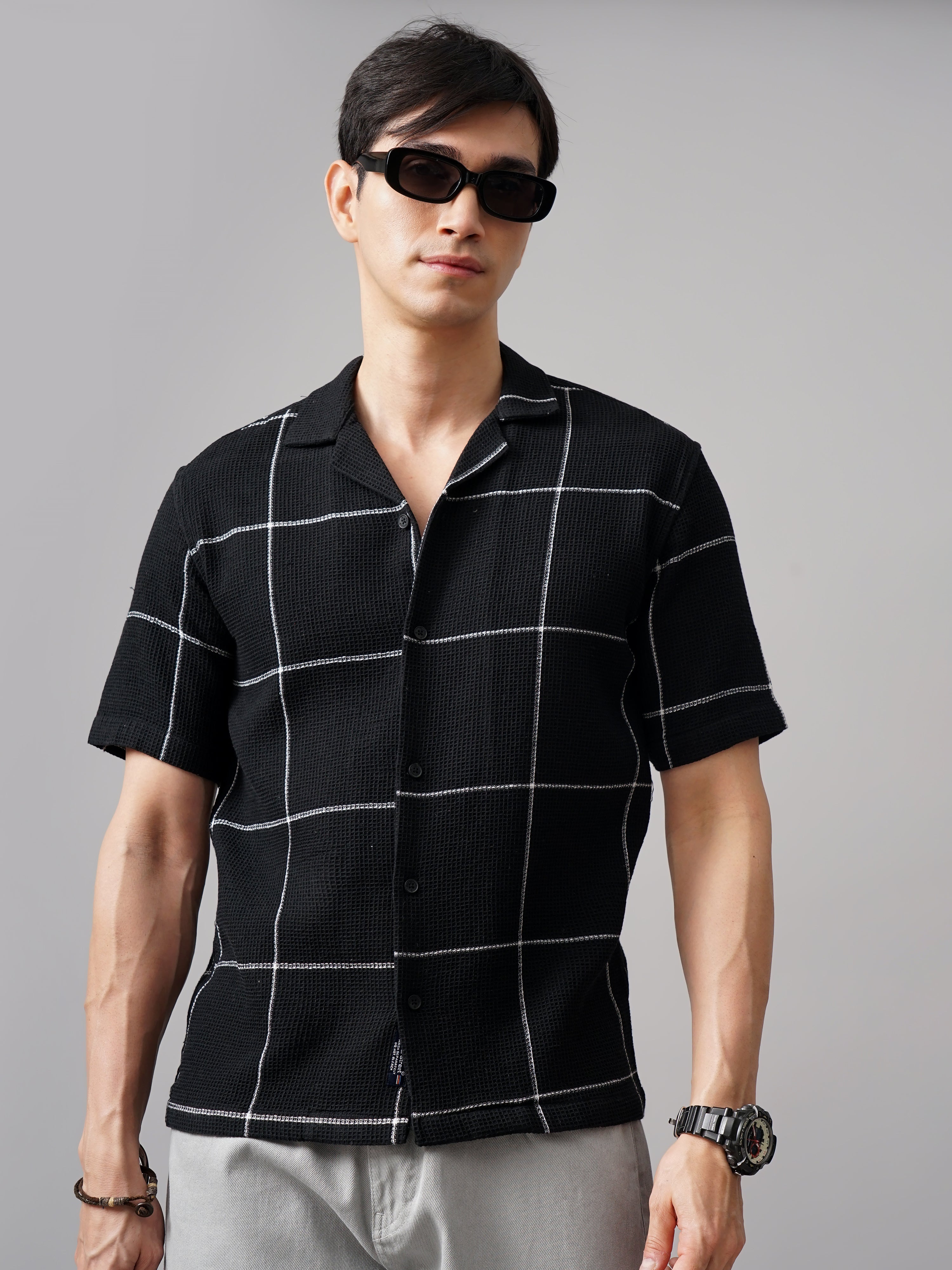 Men Apex Checks Black Shirt