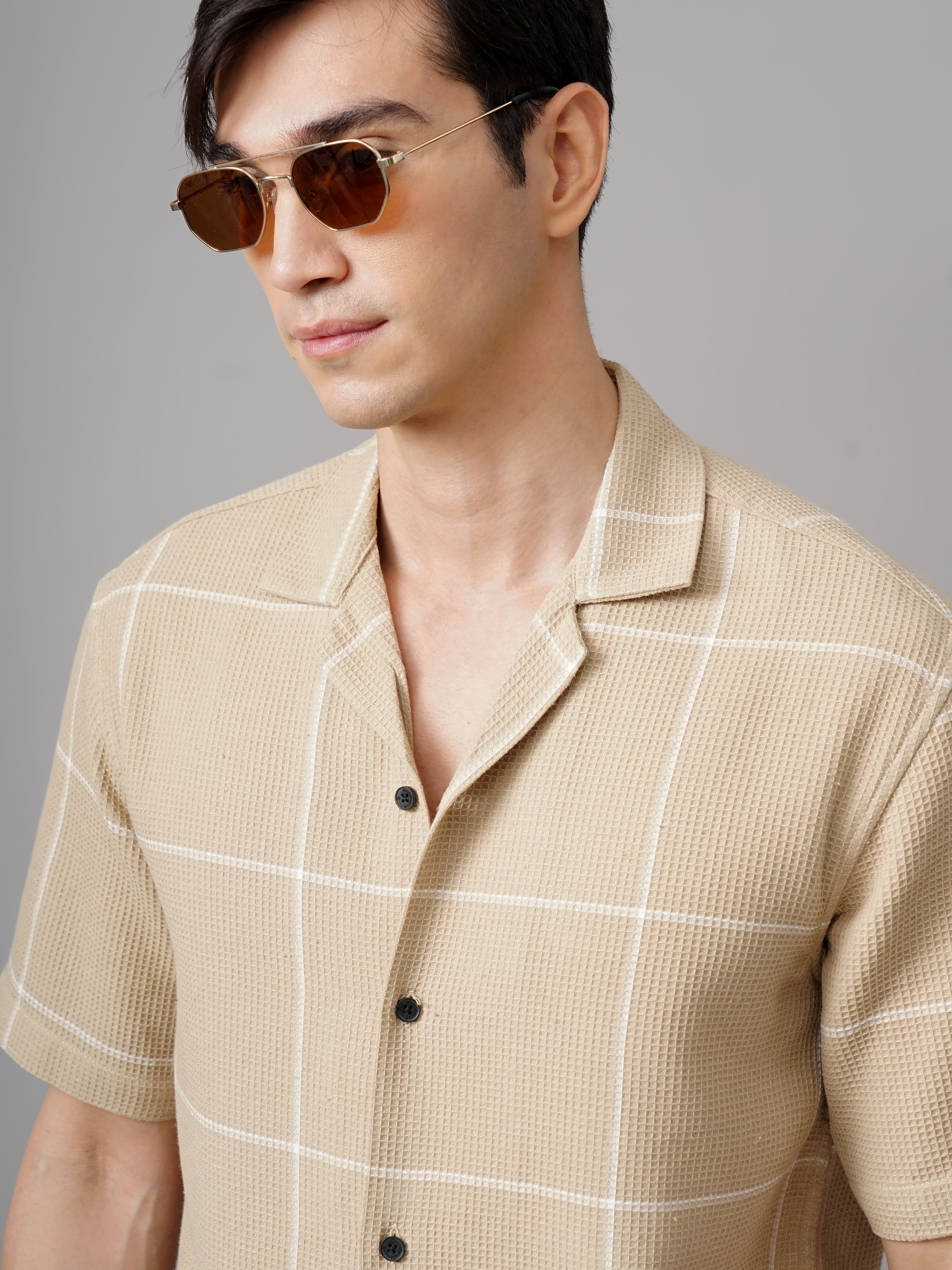 Men Apex Checks Cream Shirt