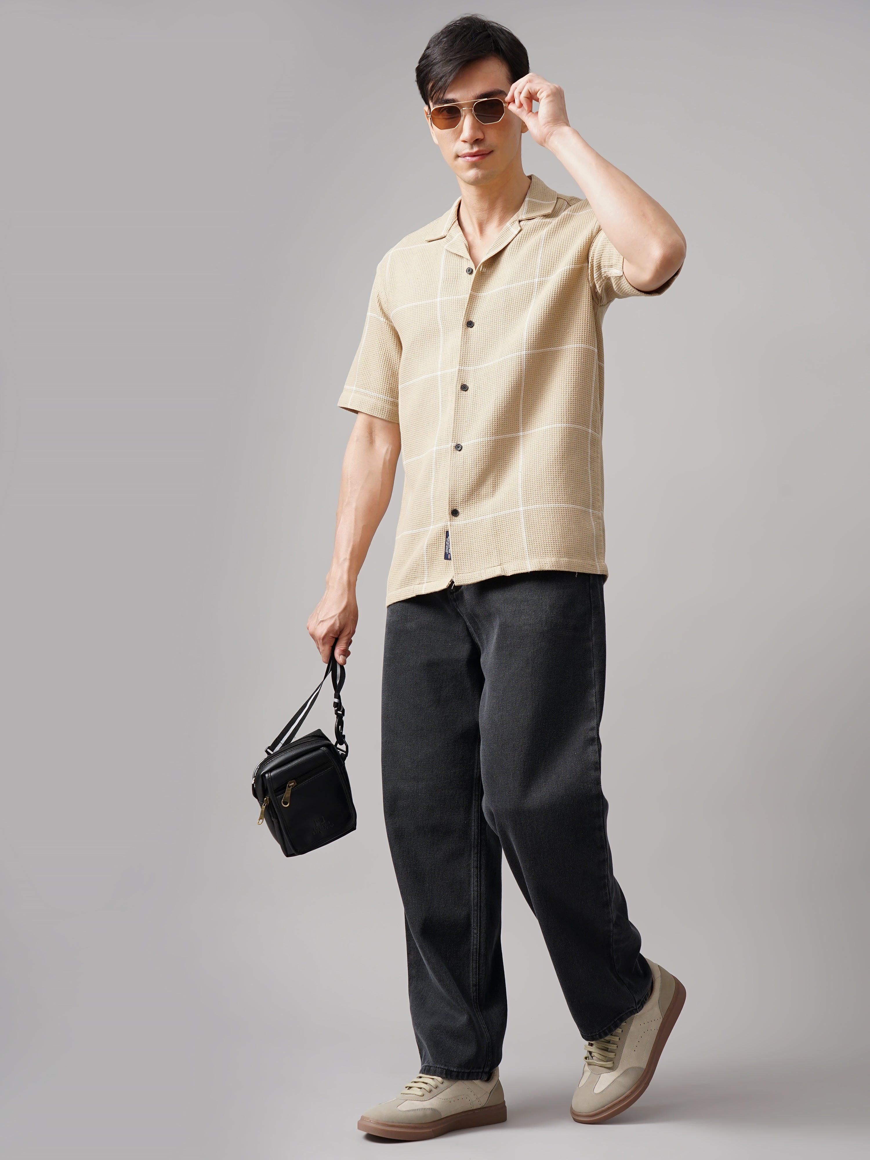 Men Apex Checks Cream Shirt