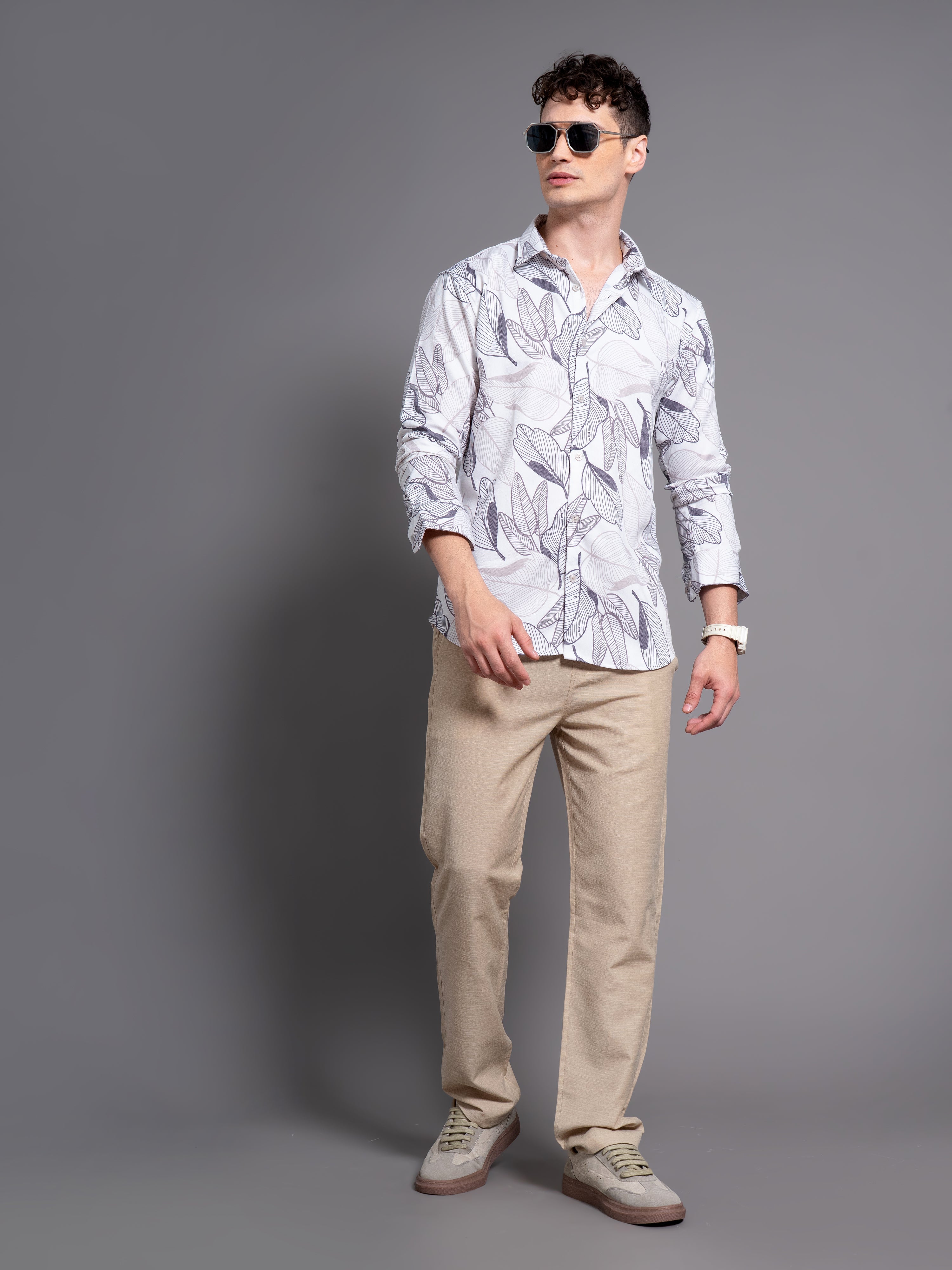 Men Basil White Floral Shirt