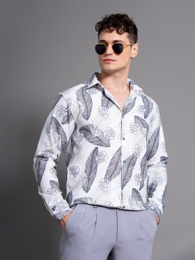 Men Basil White Floral Shirt