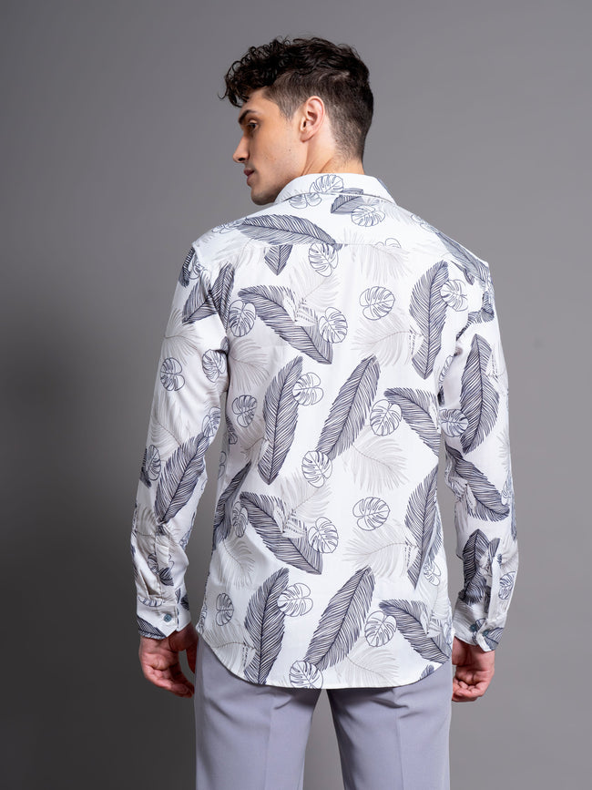 Men Basil White Floral Shirt
