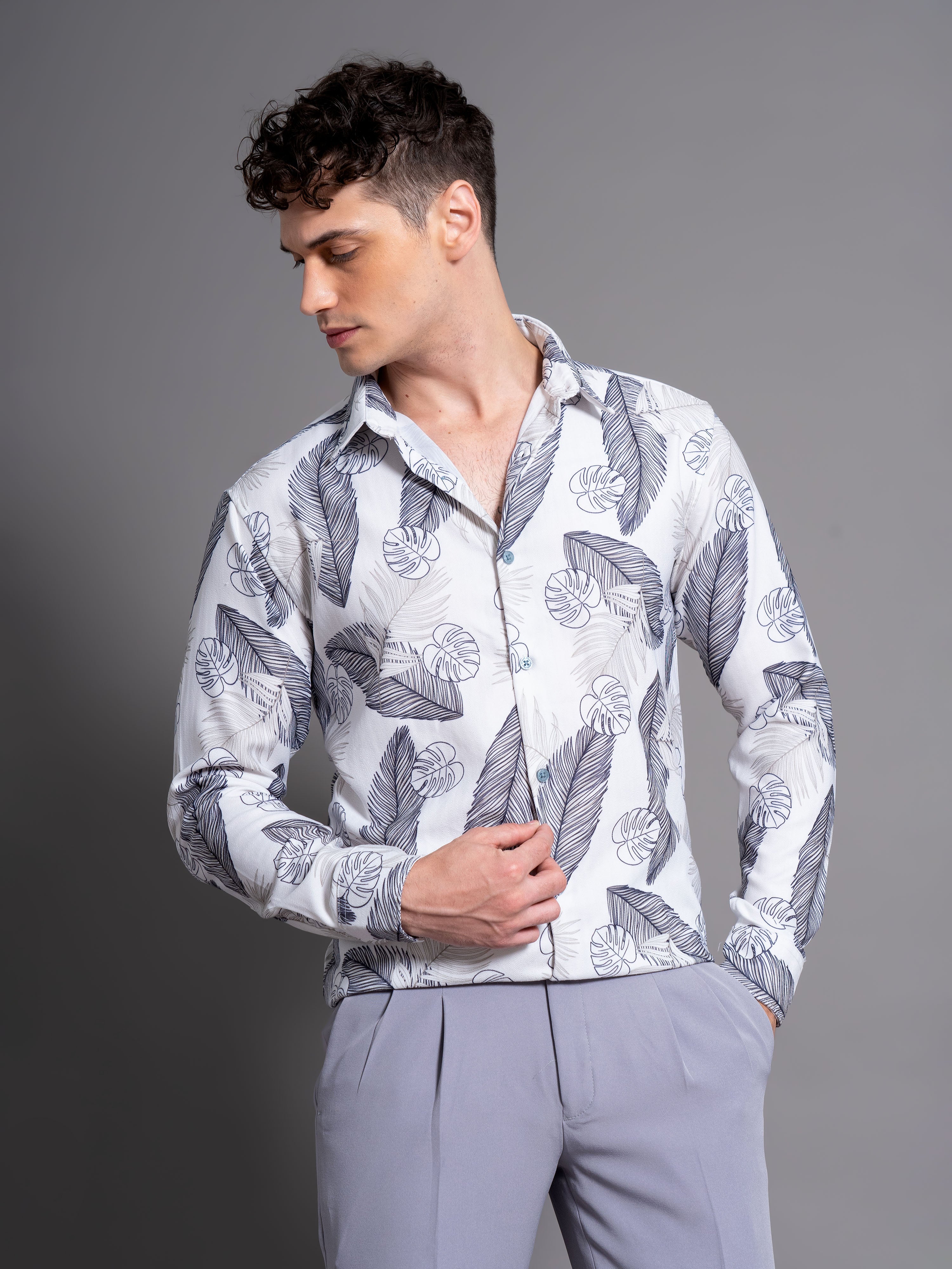 Men Basil White Floral Shirt