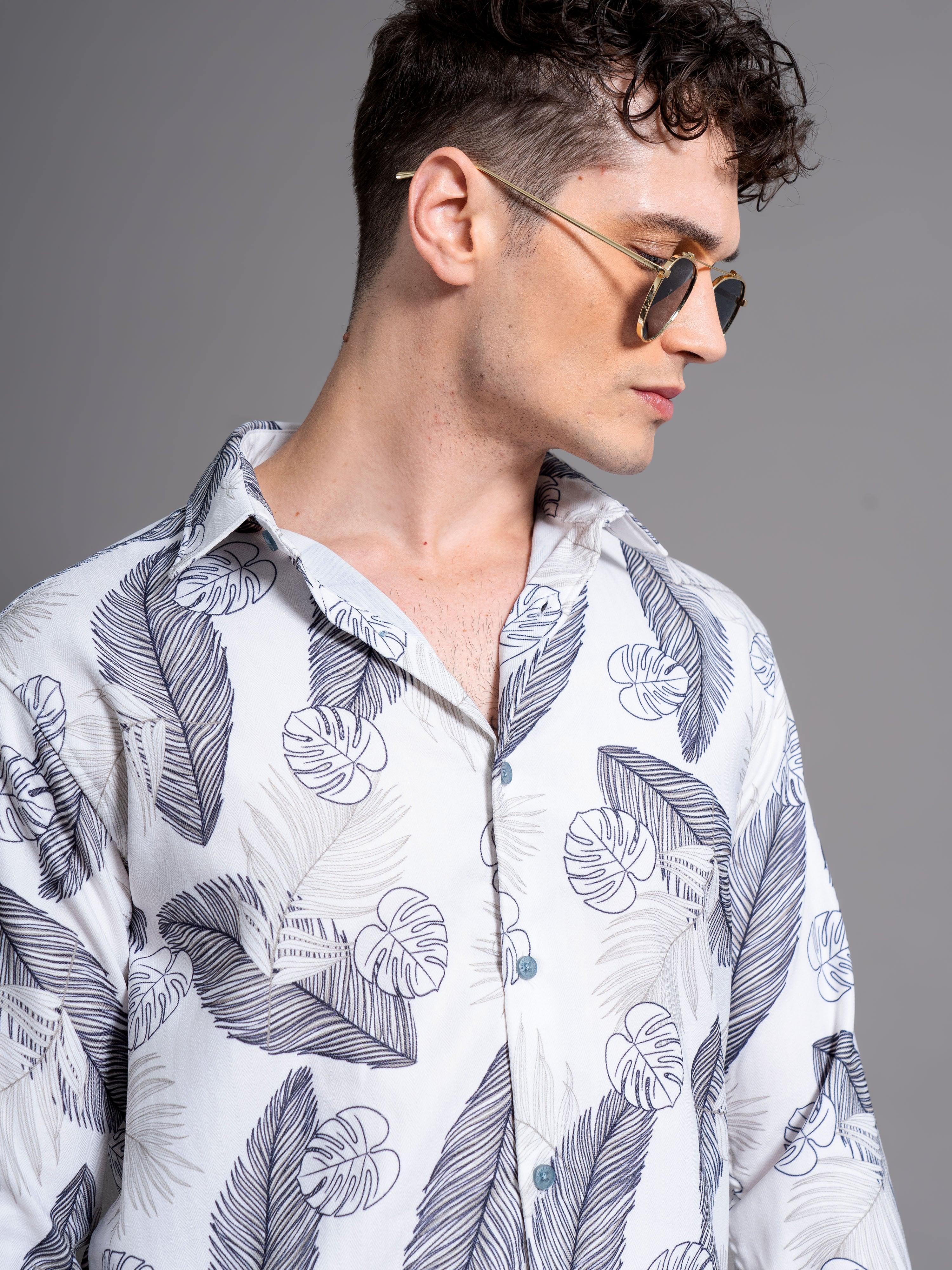 Men Basil White Floral Shirt