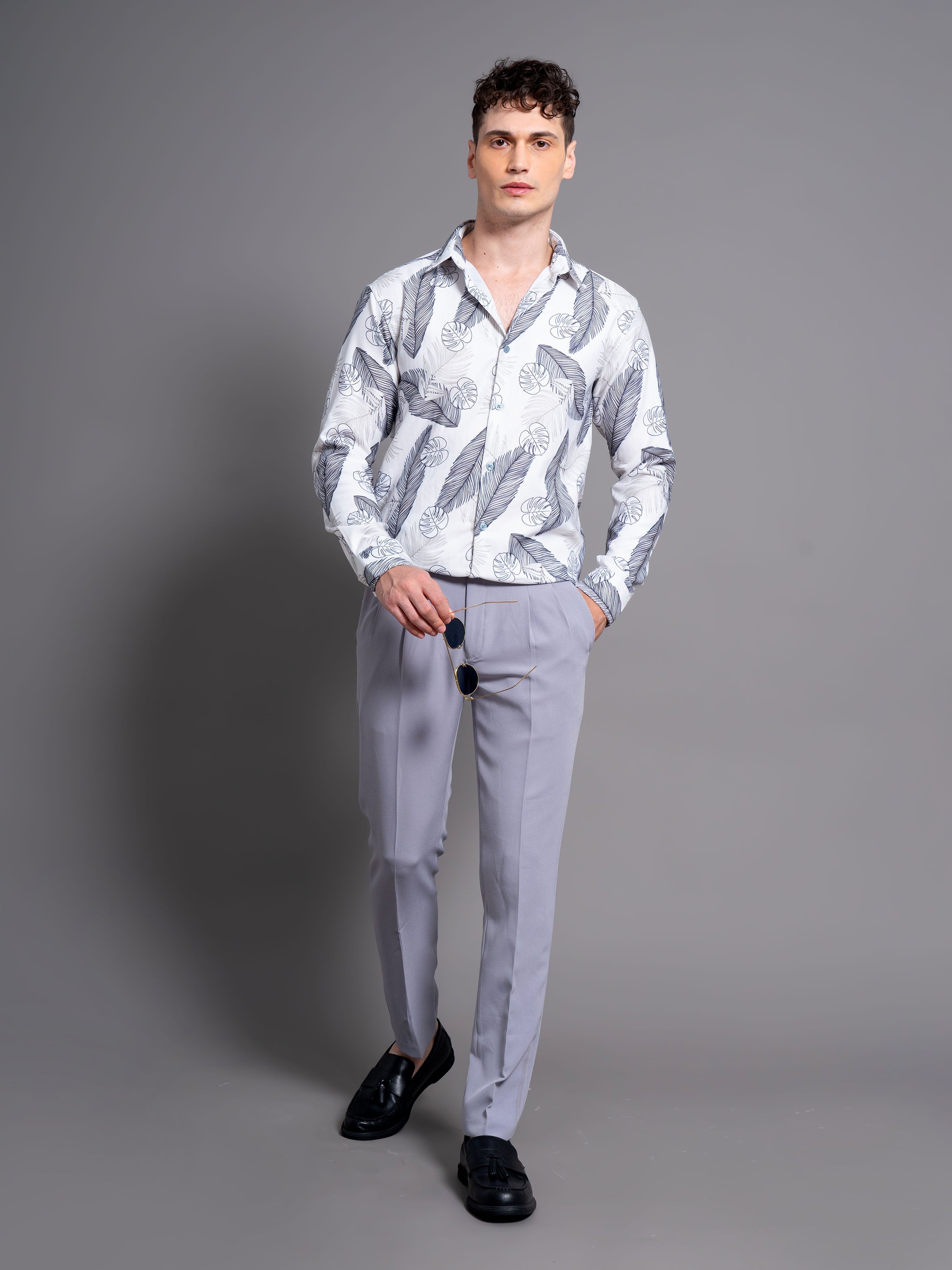 Men Basil White Floral Shirt