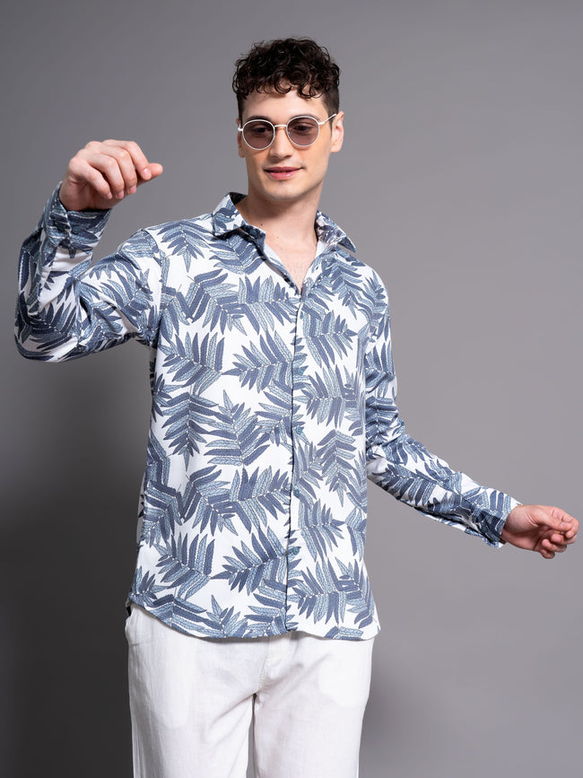 Men Bask Blue Floral Shirt