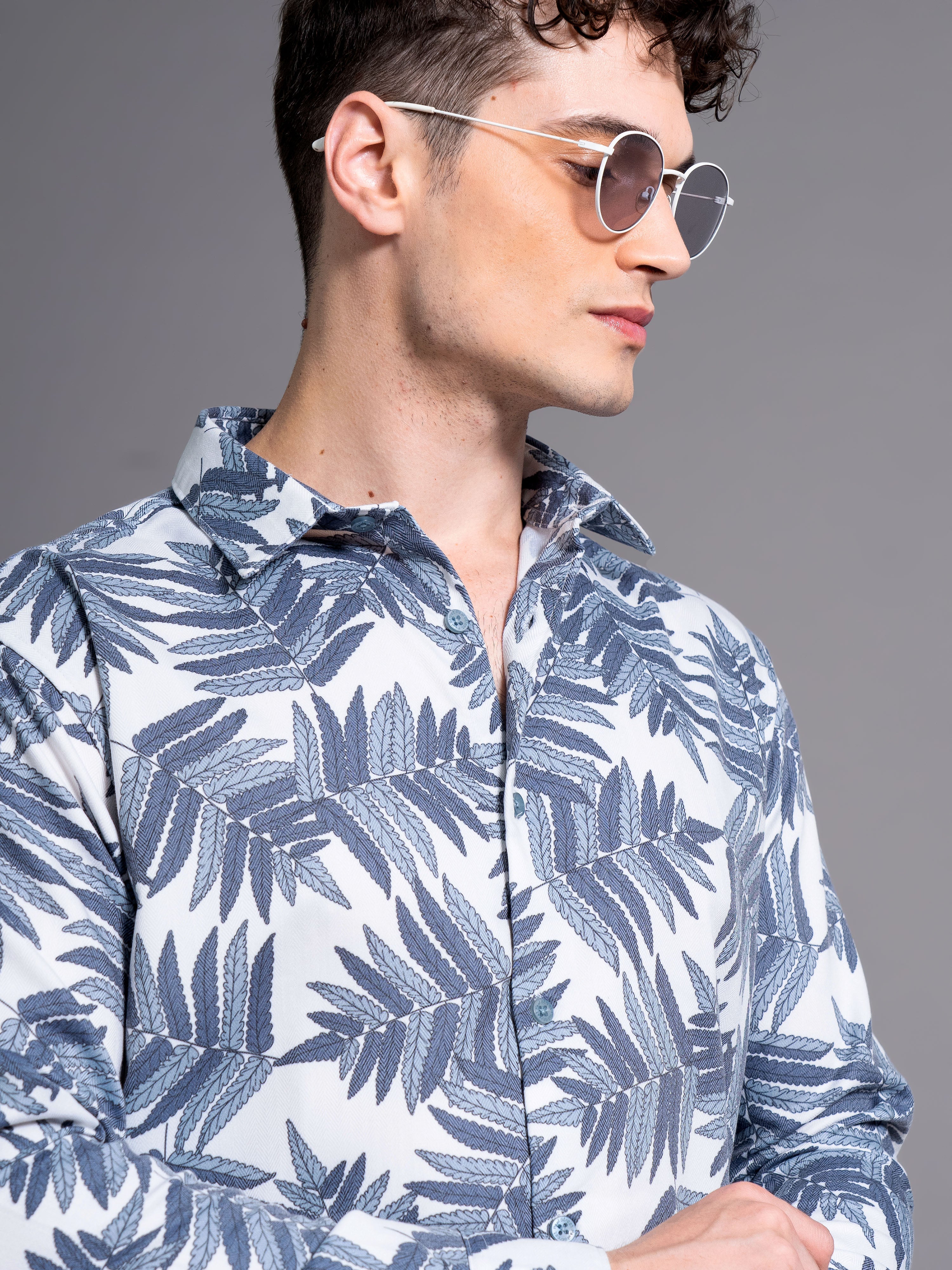 Men Bask Blue Floral Shirt