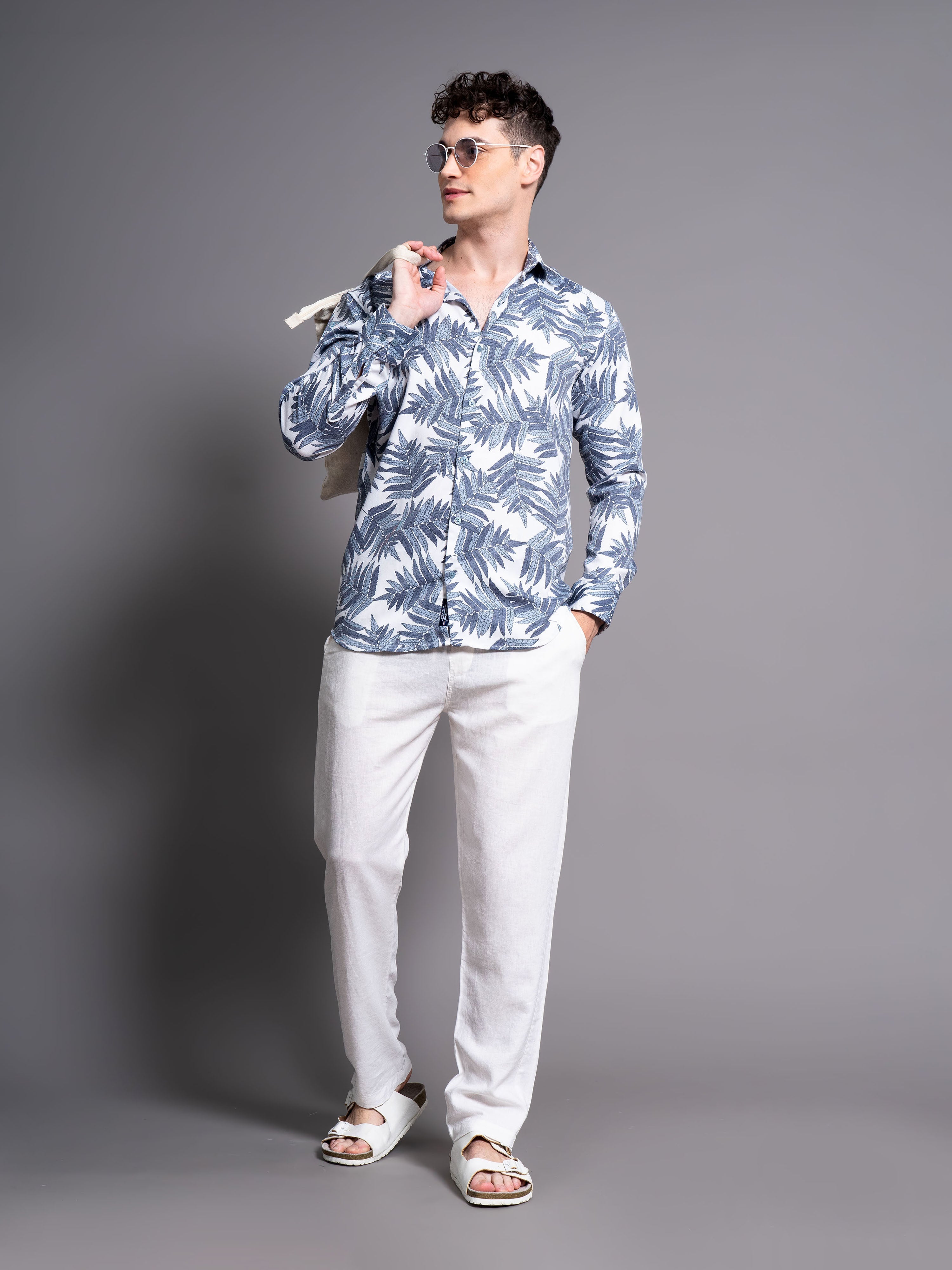 Men Bask Blue Floral Shirt
