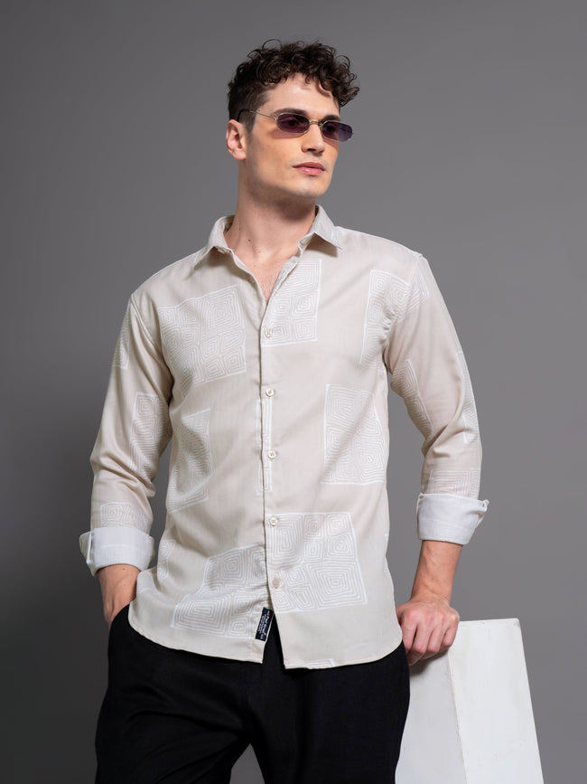Men Clyde Beige Abstract Shirt