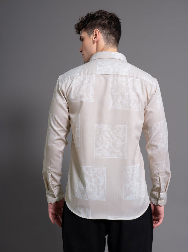 Men Clyde Beige Abstract Shirt