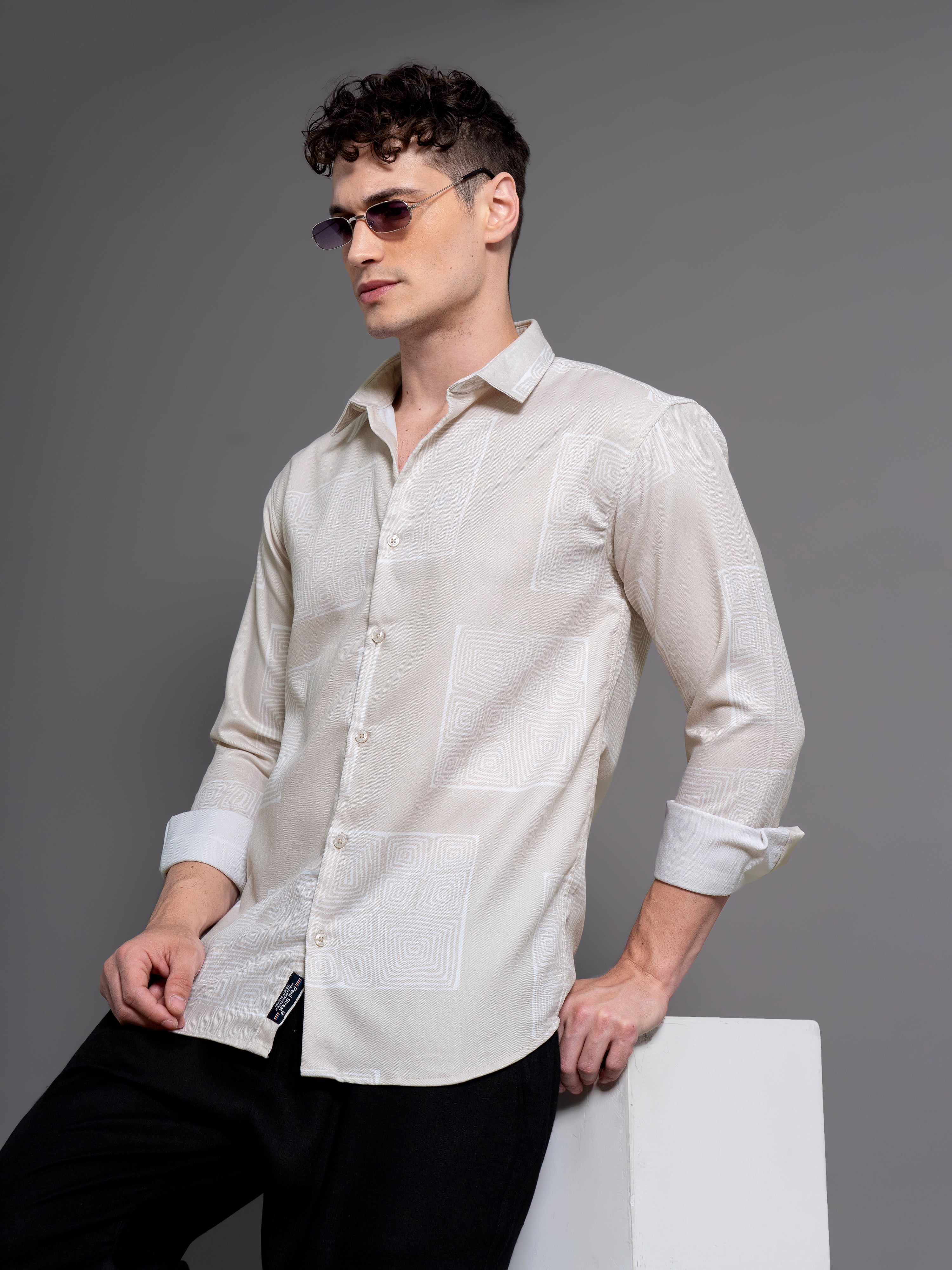 Men Clyde Beige Abstract Shirt