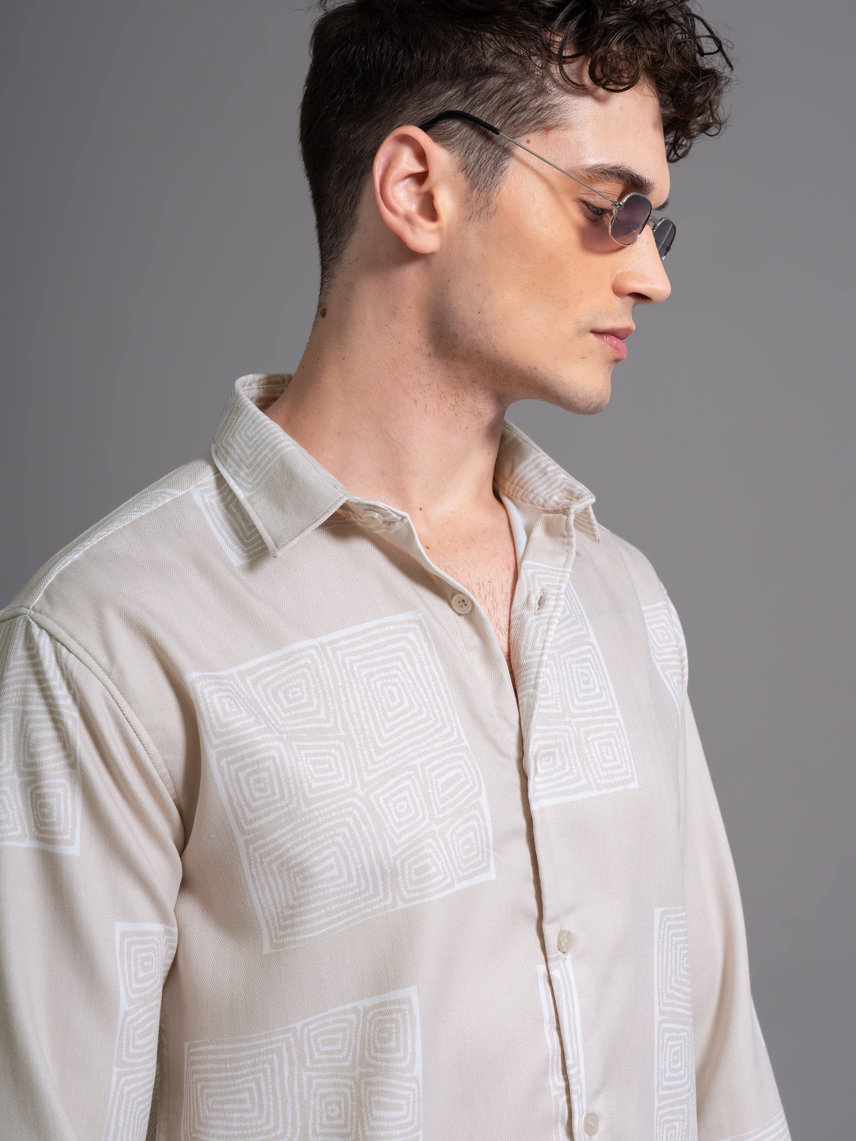 Men Clyde Beige Abstract Shirt