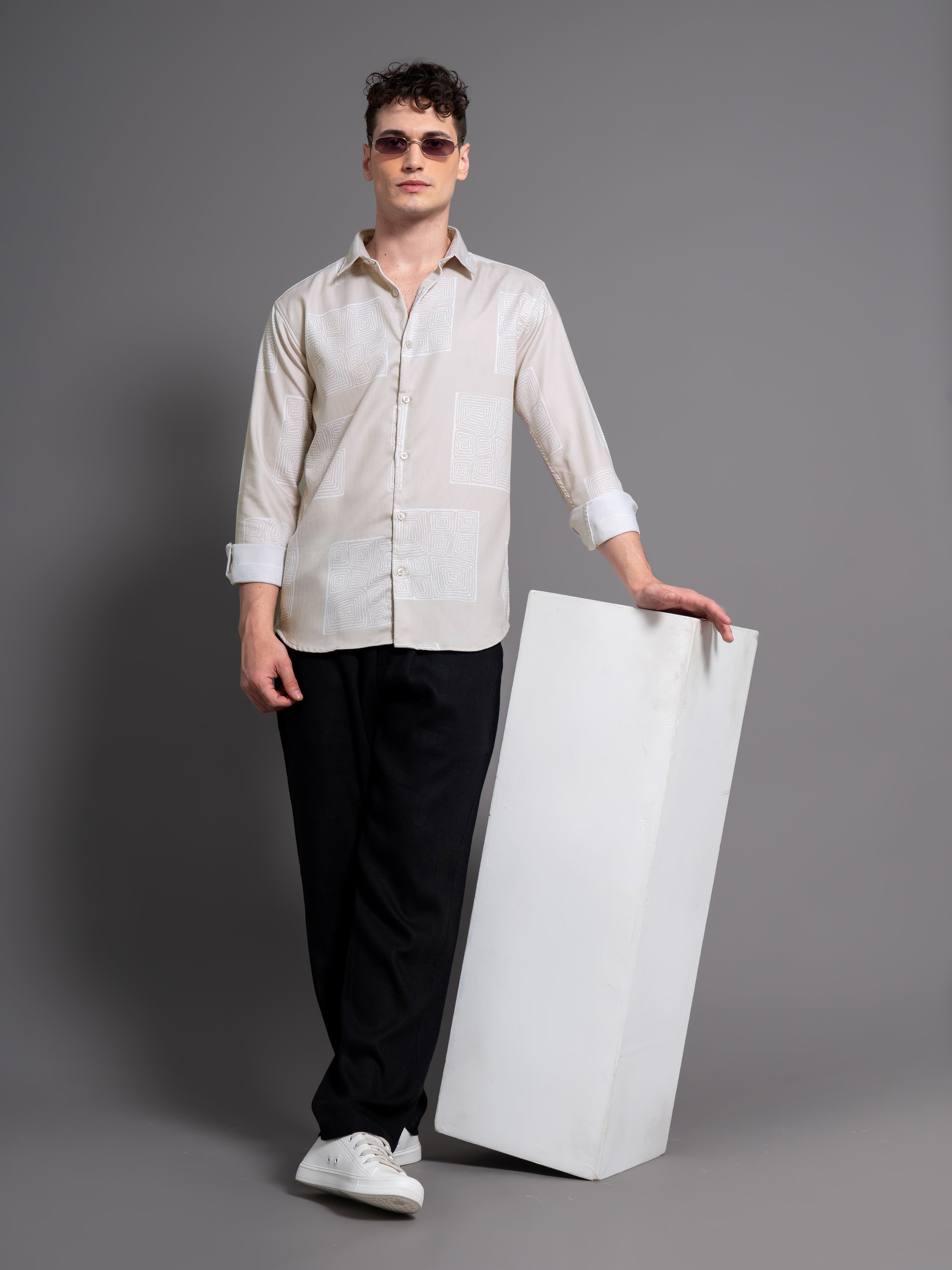 Men Cadre Blue Abstract Shirt