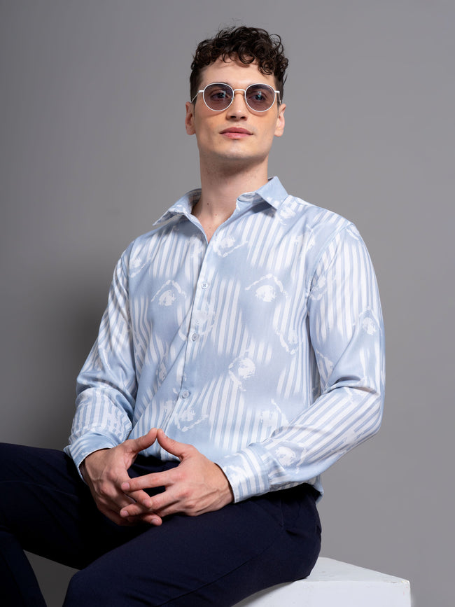 Men Cadre Blue Abstract Shirt