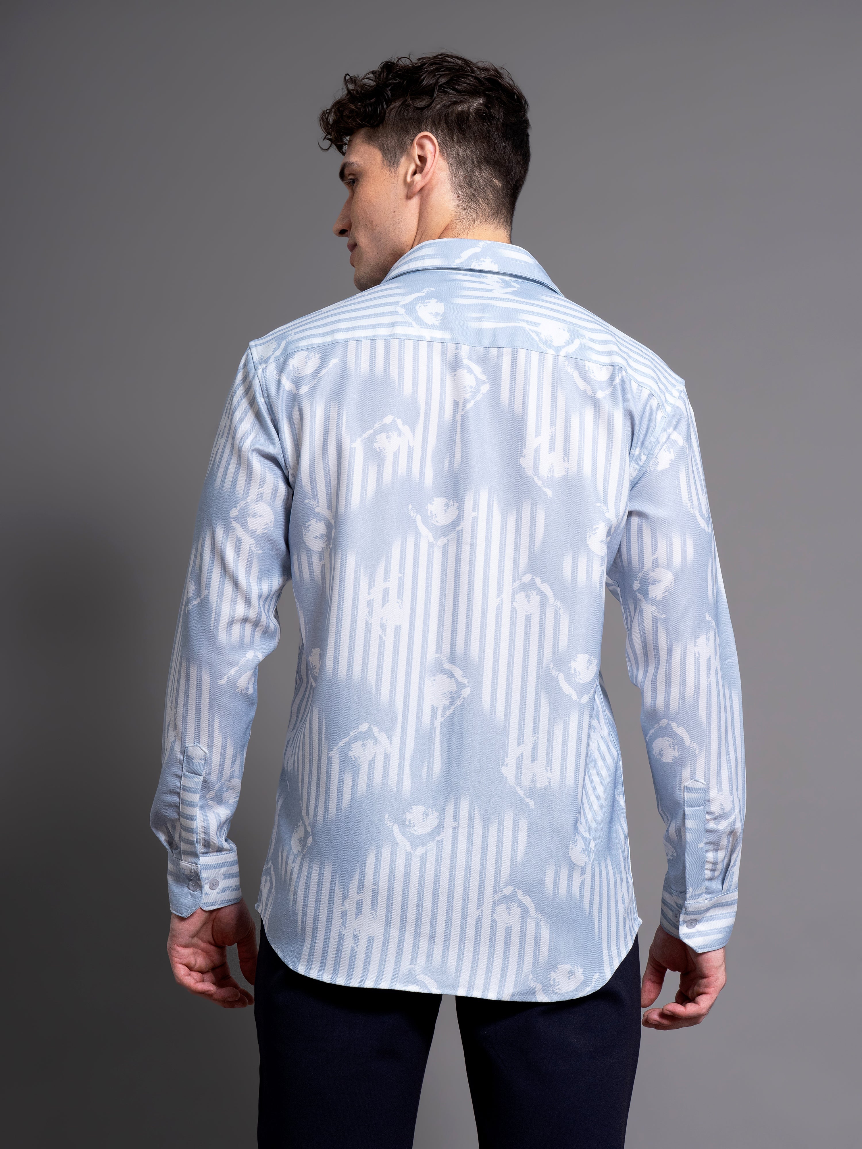Men Cadre Blue Abstract Shirt