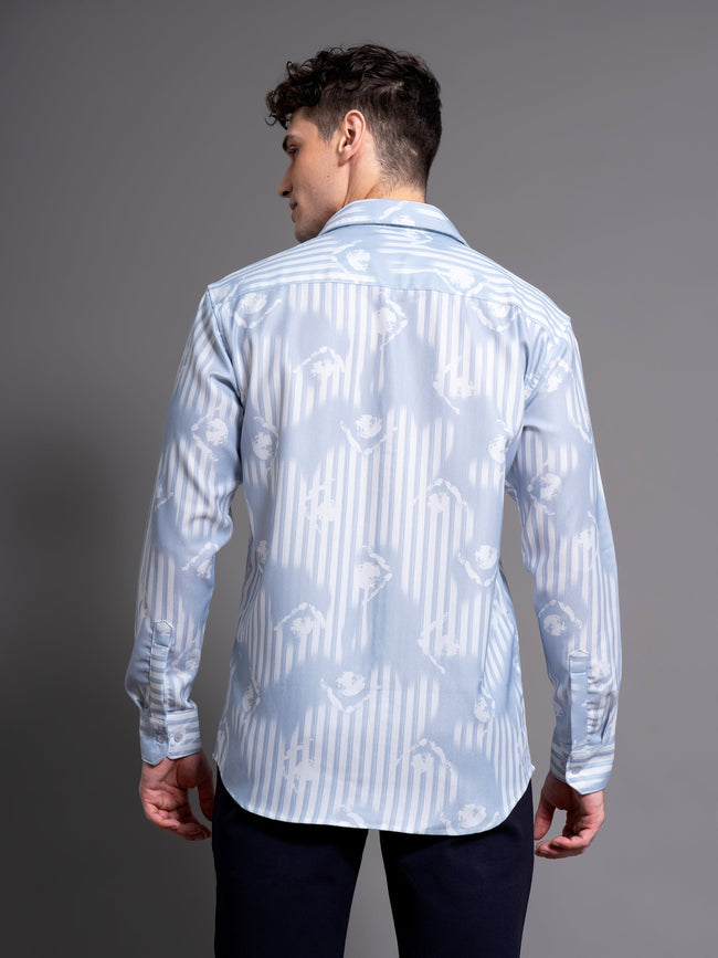 Men Cadre Blue Abstract Shirt