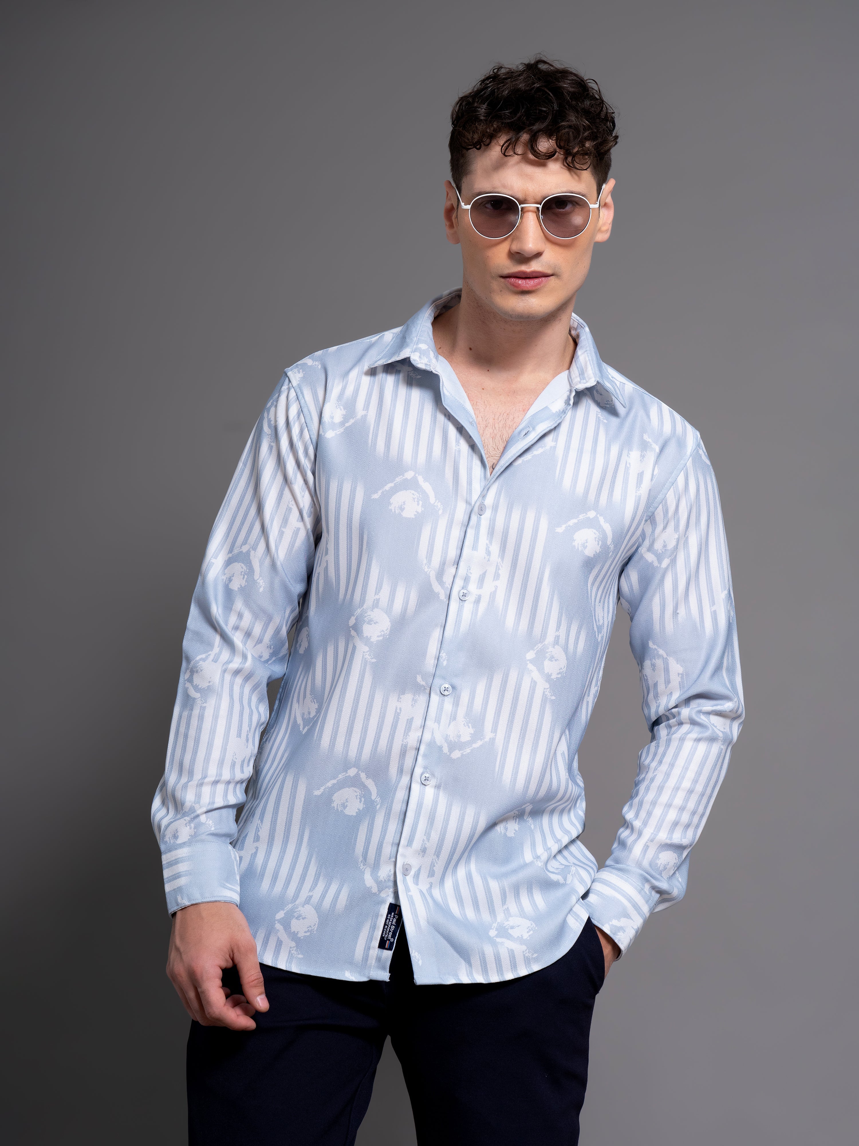 Men Cadre Blue Abstract Shirt