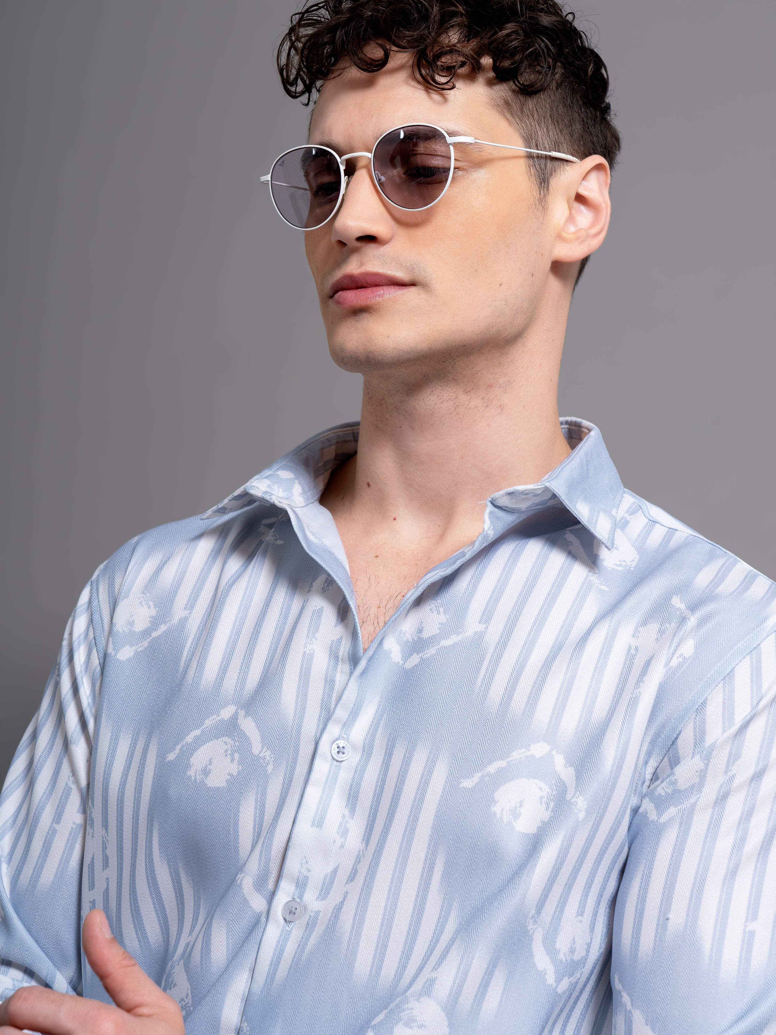 Men Cadre Blue Abstract Shirt