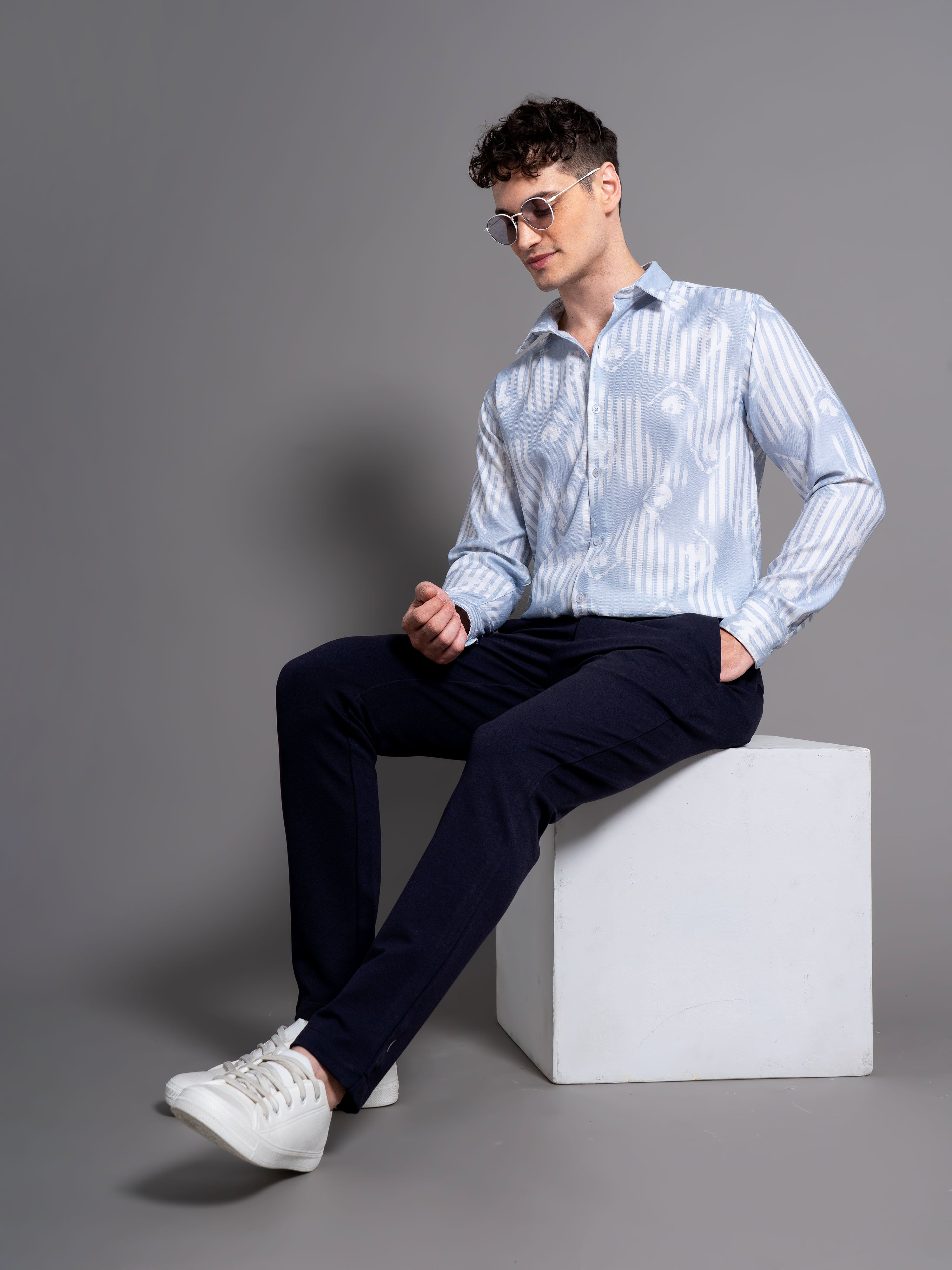 Men Cadre Beige Abstract Shirt
